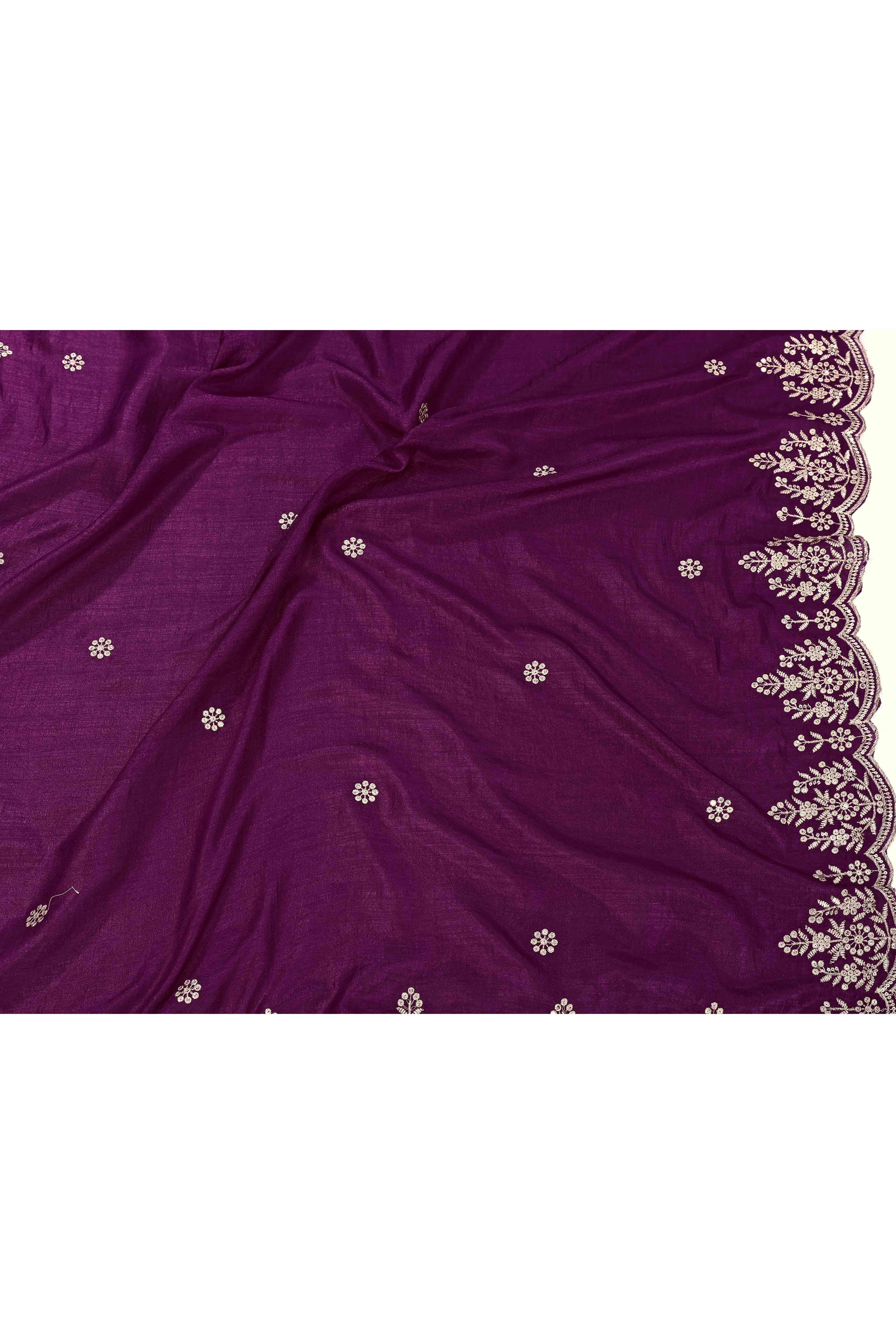 Wine Zari Embroidered Saree In Vichitra Silk With Shimmering Floral Sequins Work
