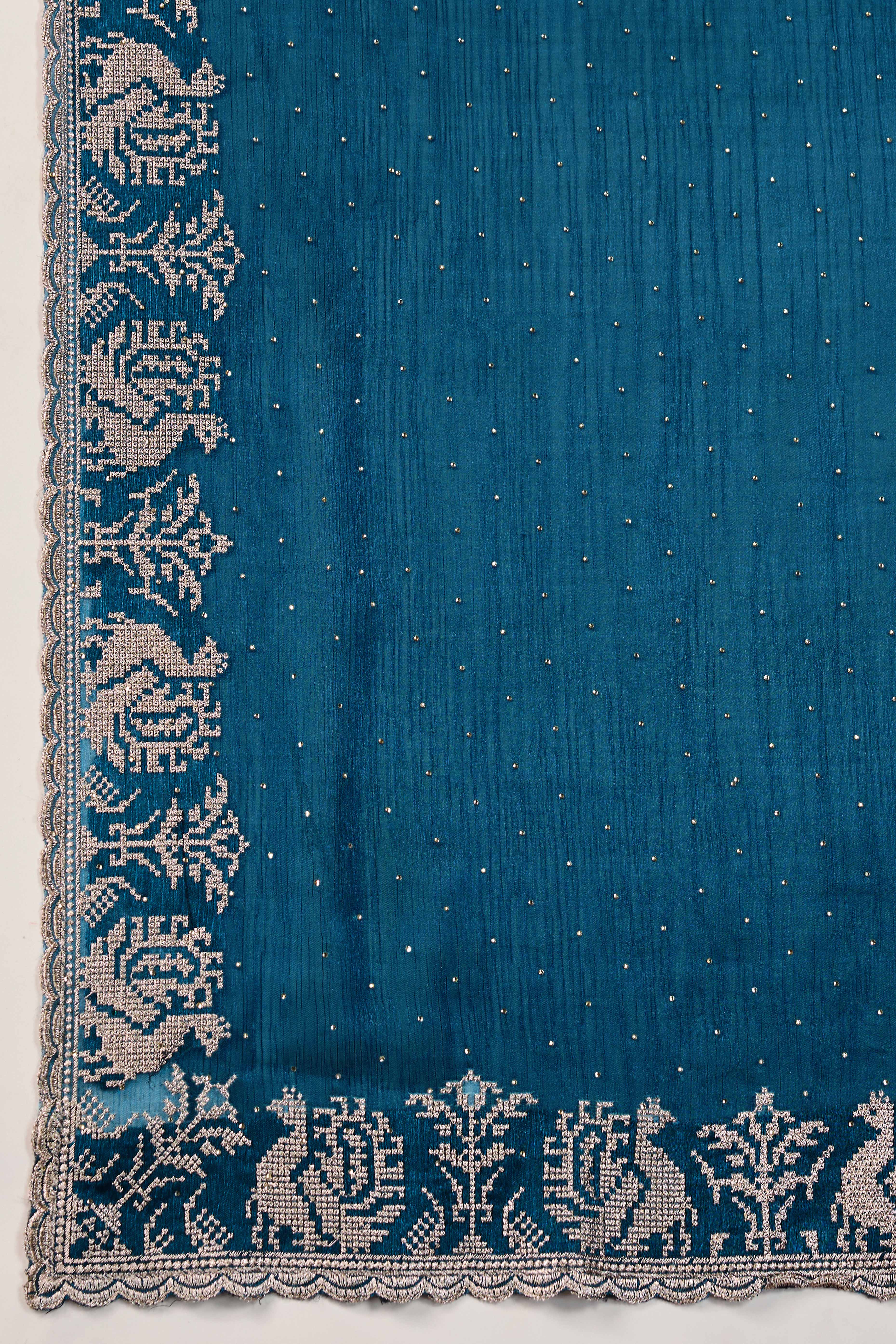 Teal Festive Wear Silk Blend Saree with Embroidery & Stones