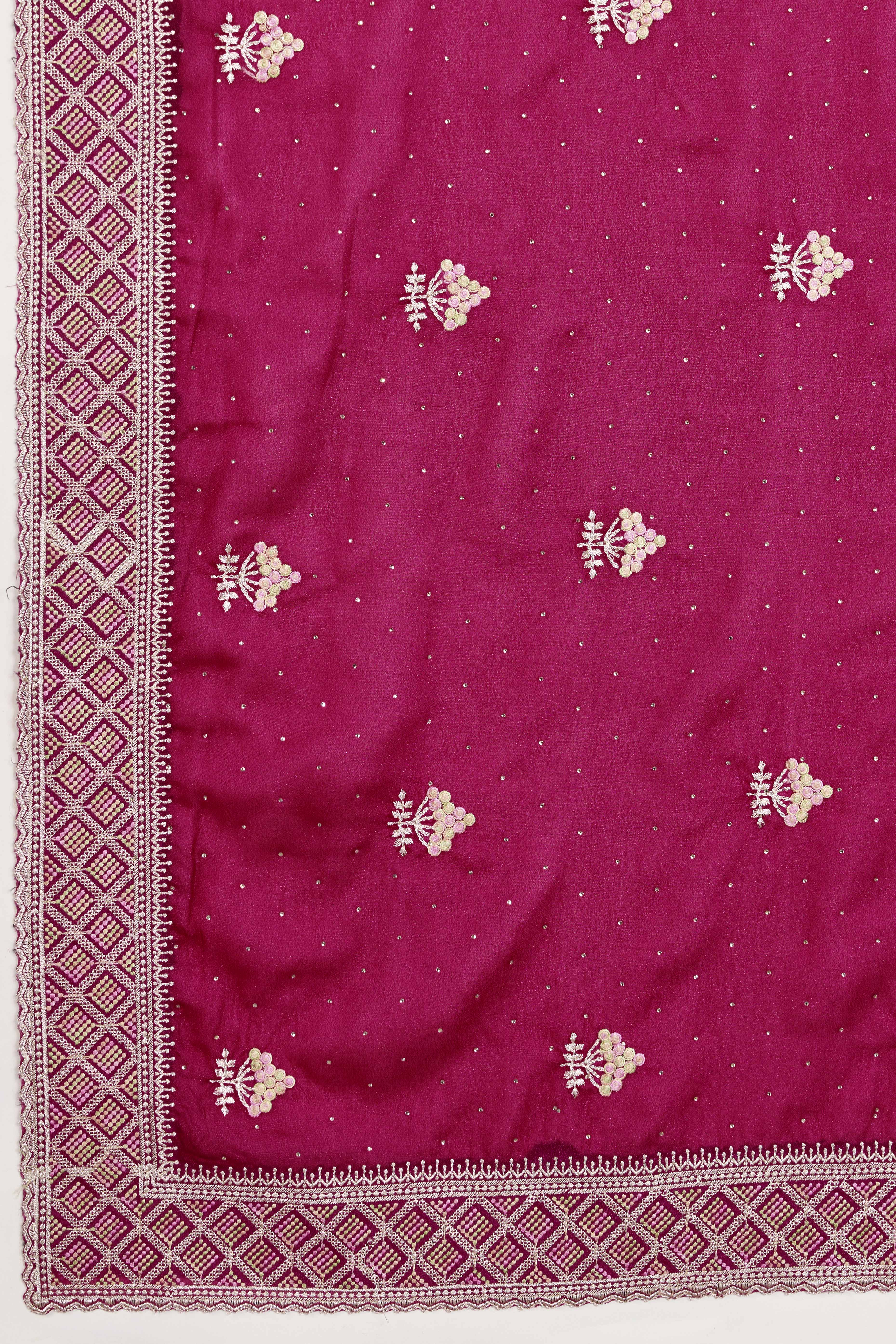 Pink Georgette Saree Featuring Embroidered and Stone Work