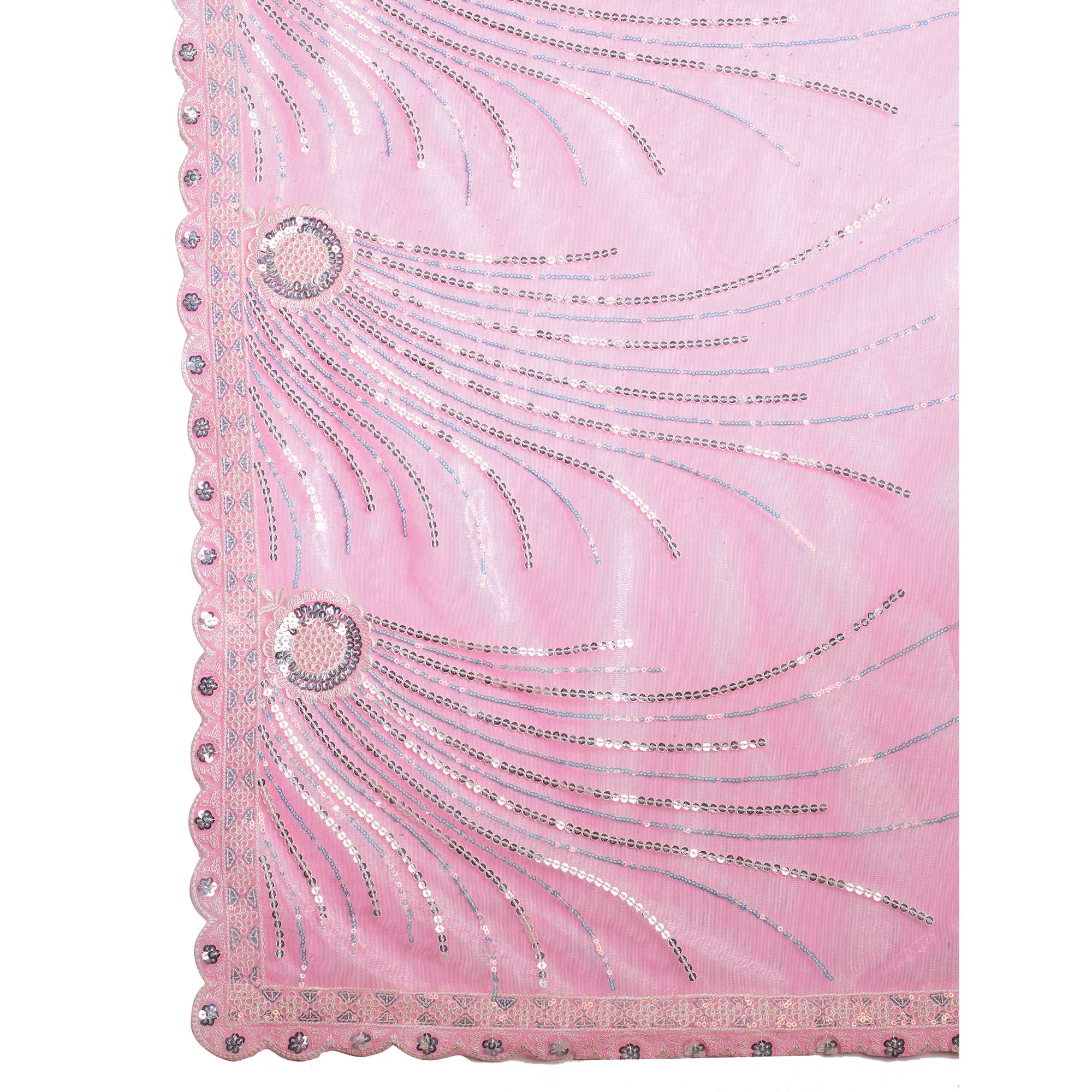 Pink Sequins Embroidered Twill Net Saree