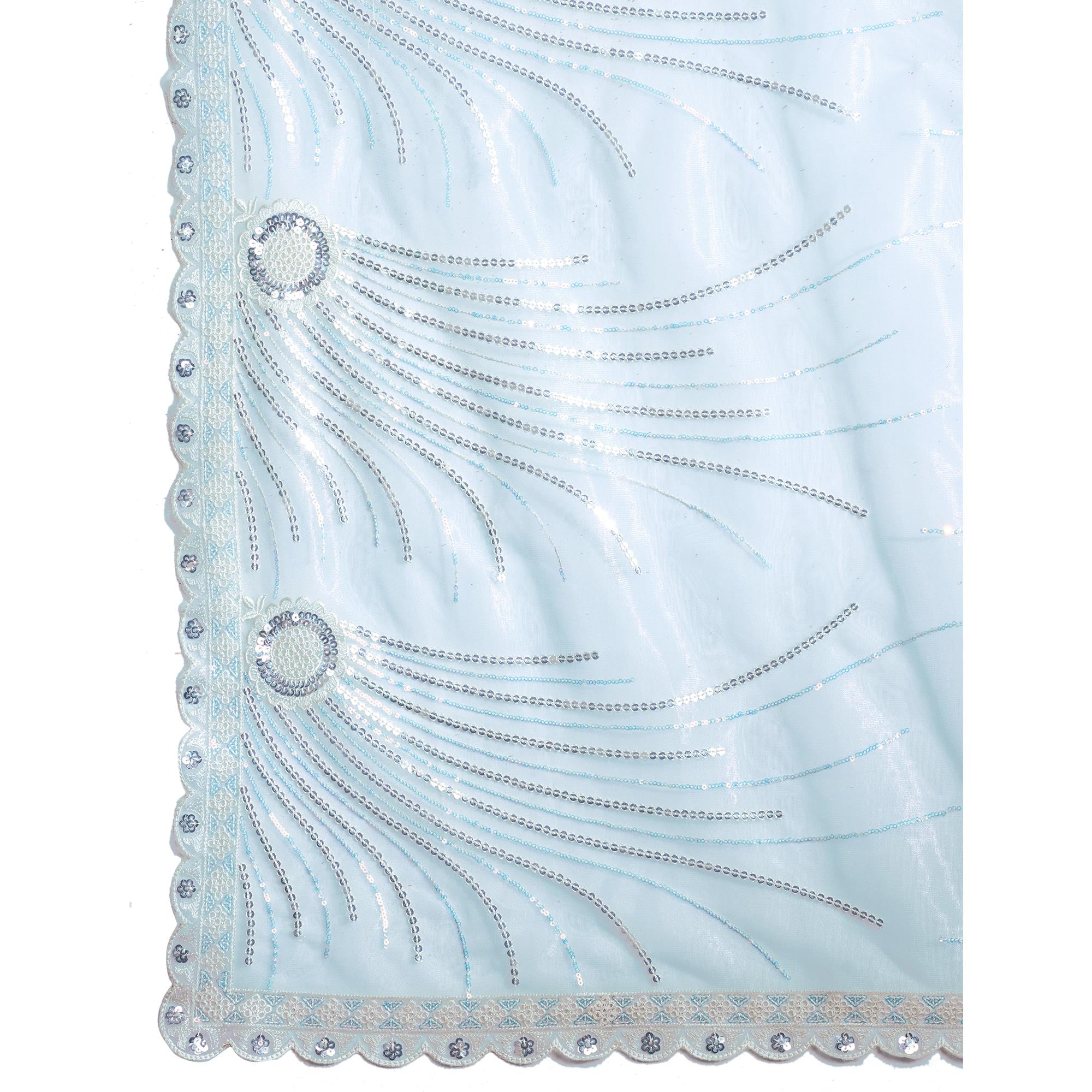 Blue Sequins Embroidered Twill Net Saree