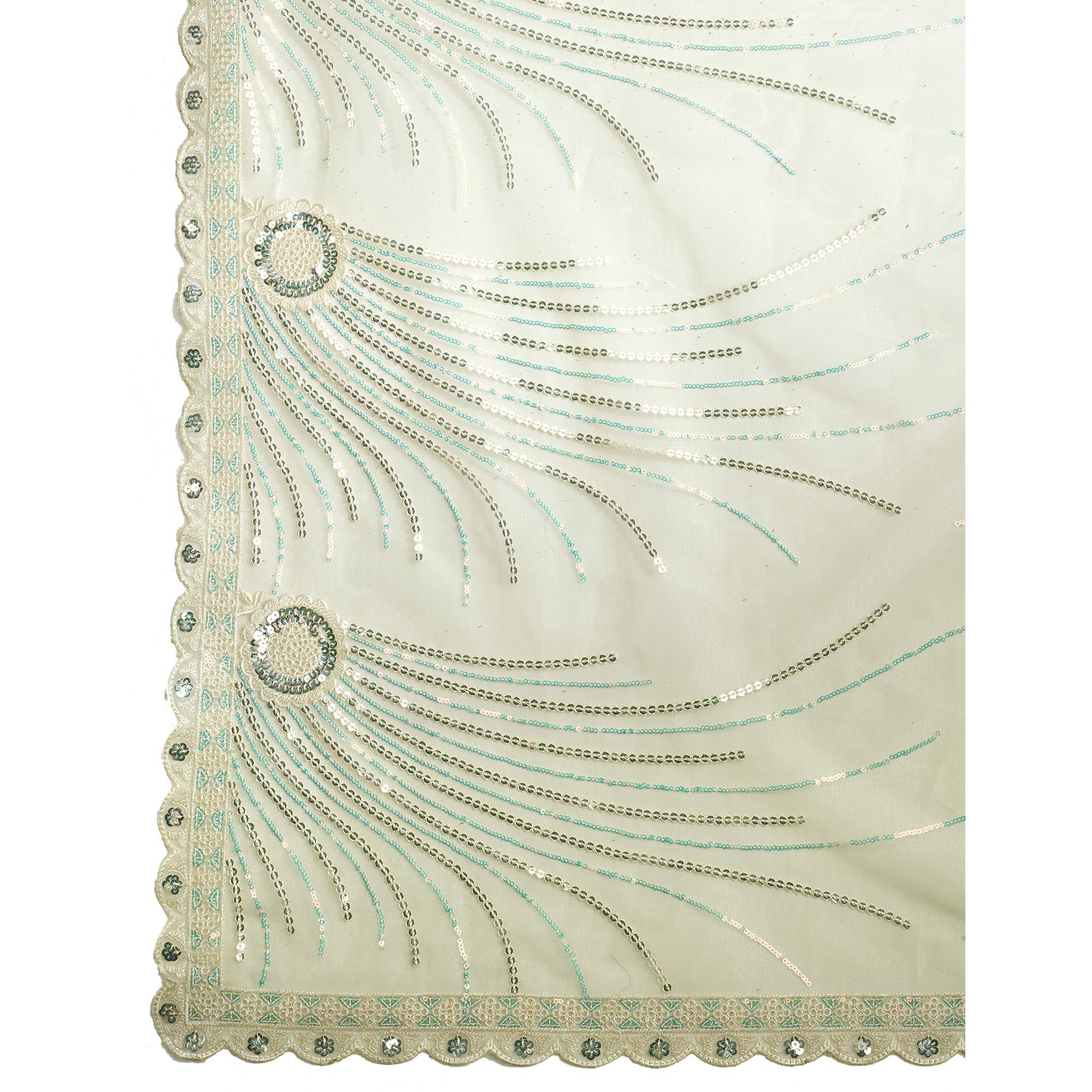 Green Sequins Embroidered Twill Net Saree