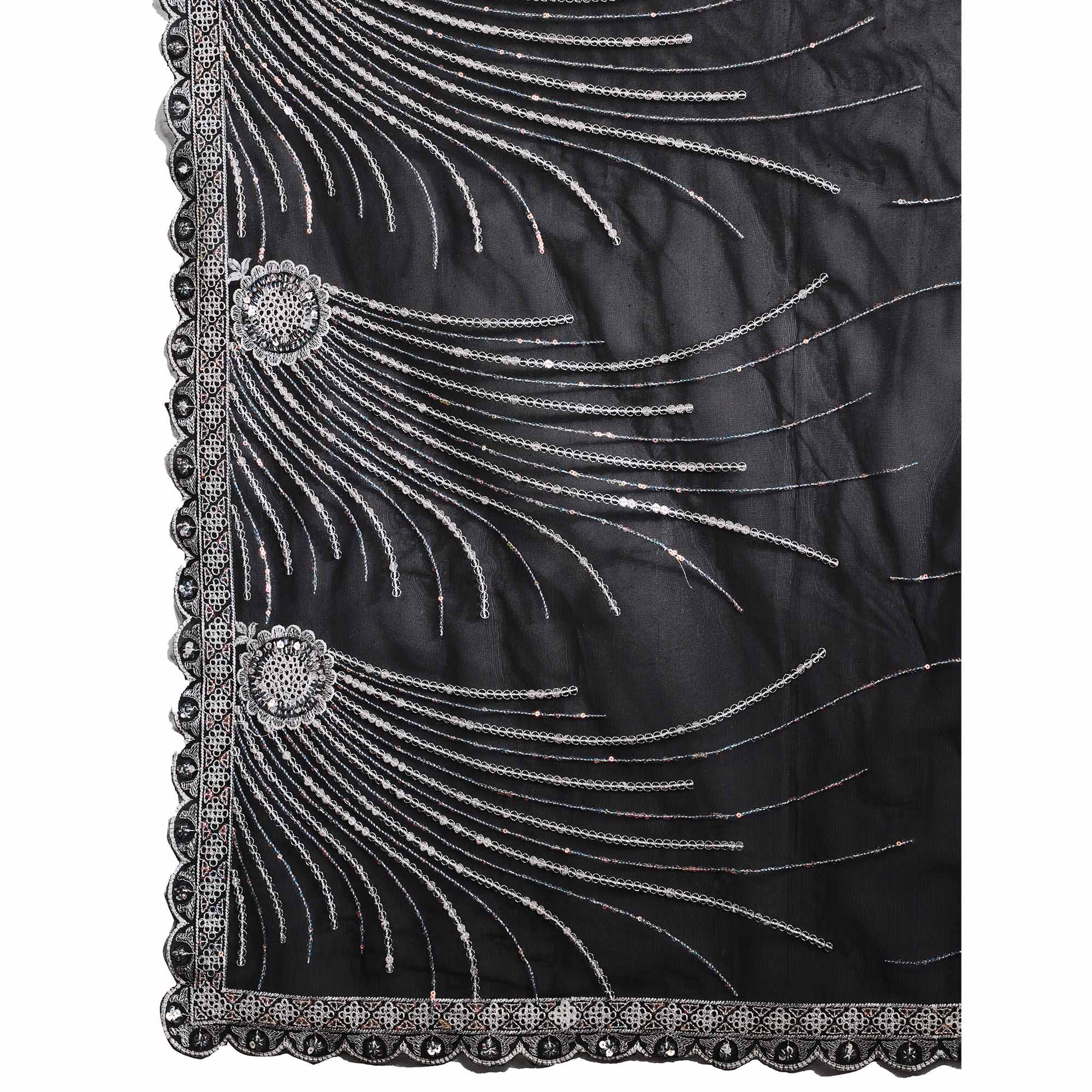 Black Sequins Embroidered Twill Net Saree