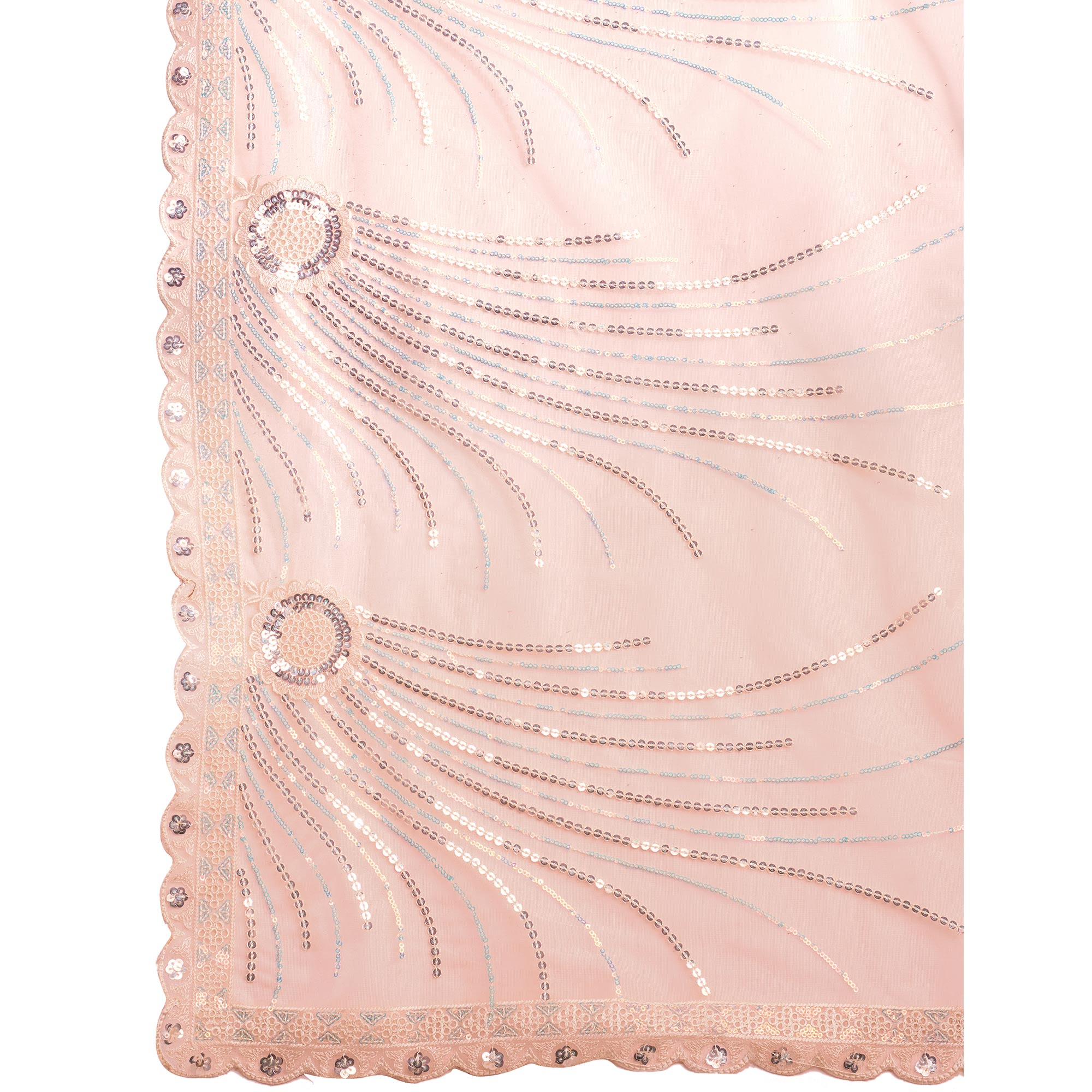 Peach Sequins Embroidered Twill Net Saree