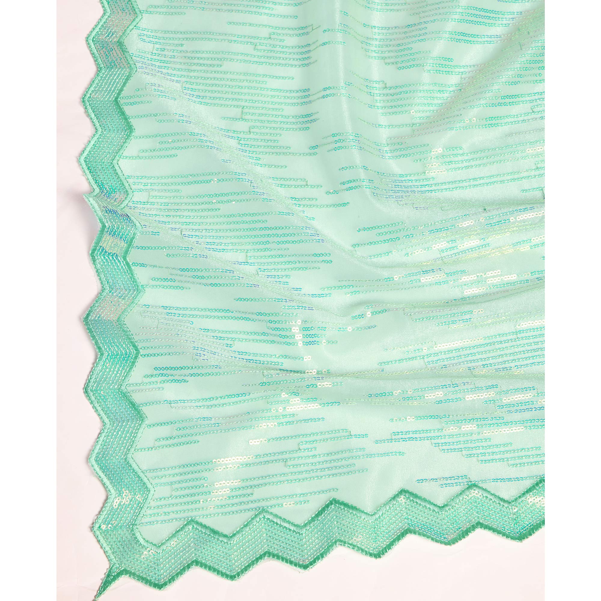 Foam Sea Green Sequins Embroidered Silver Twill Net Saree