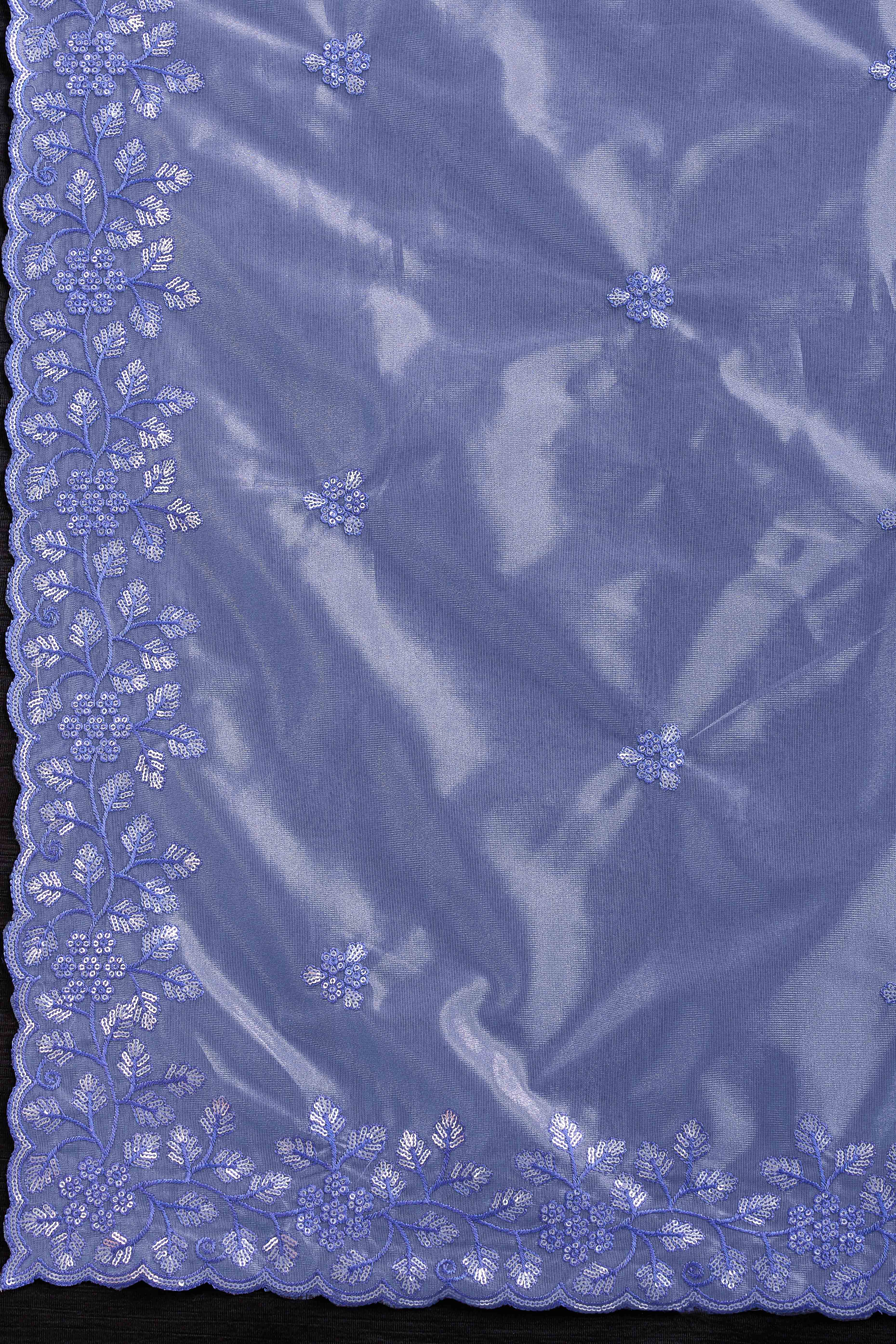 Periwinkle Blue Twill Net Saree Embellished With Sequin Floral Embroidery