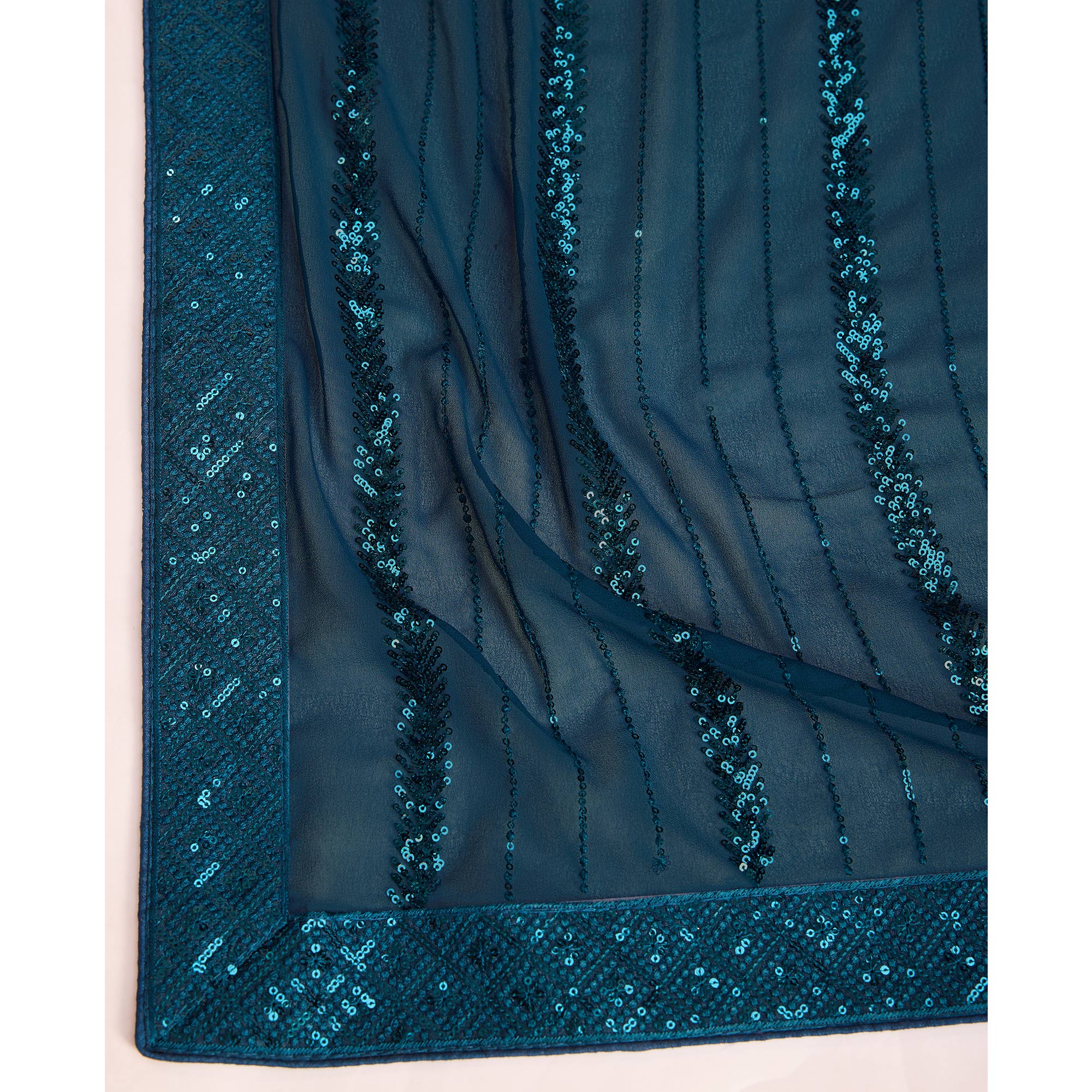 Morpich Blue Sequins Embroidered Georgette Saree