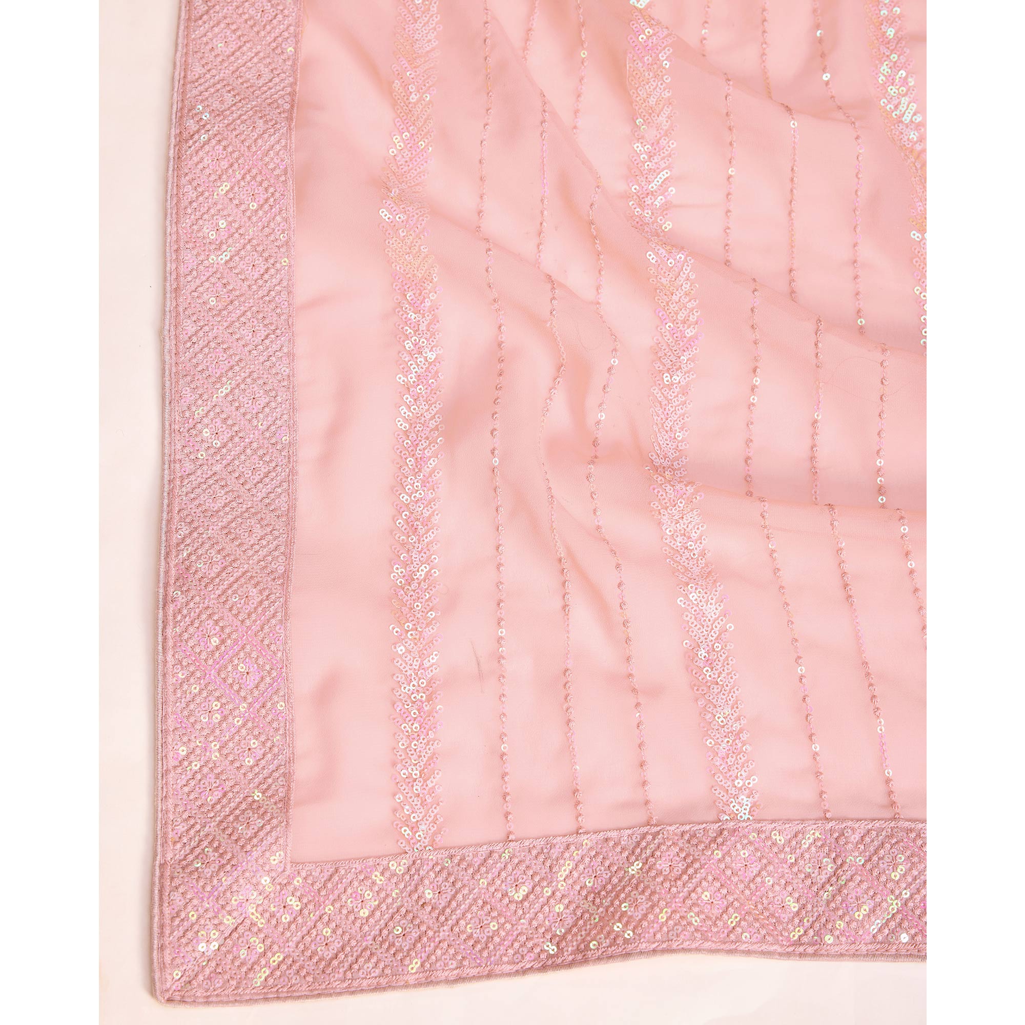 Peach Sequins Embroidered Georgette Saree