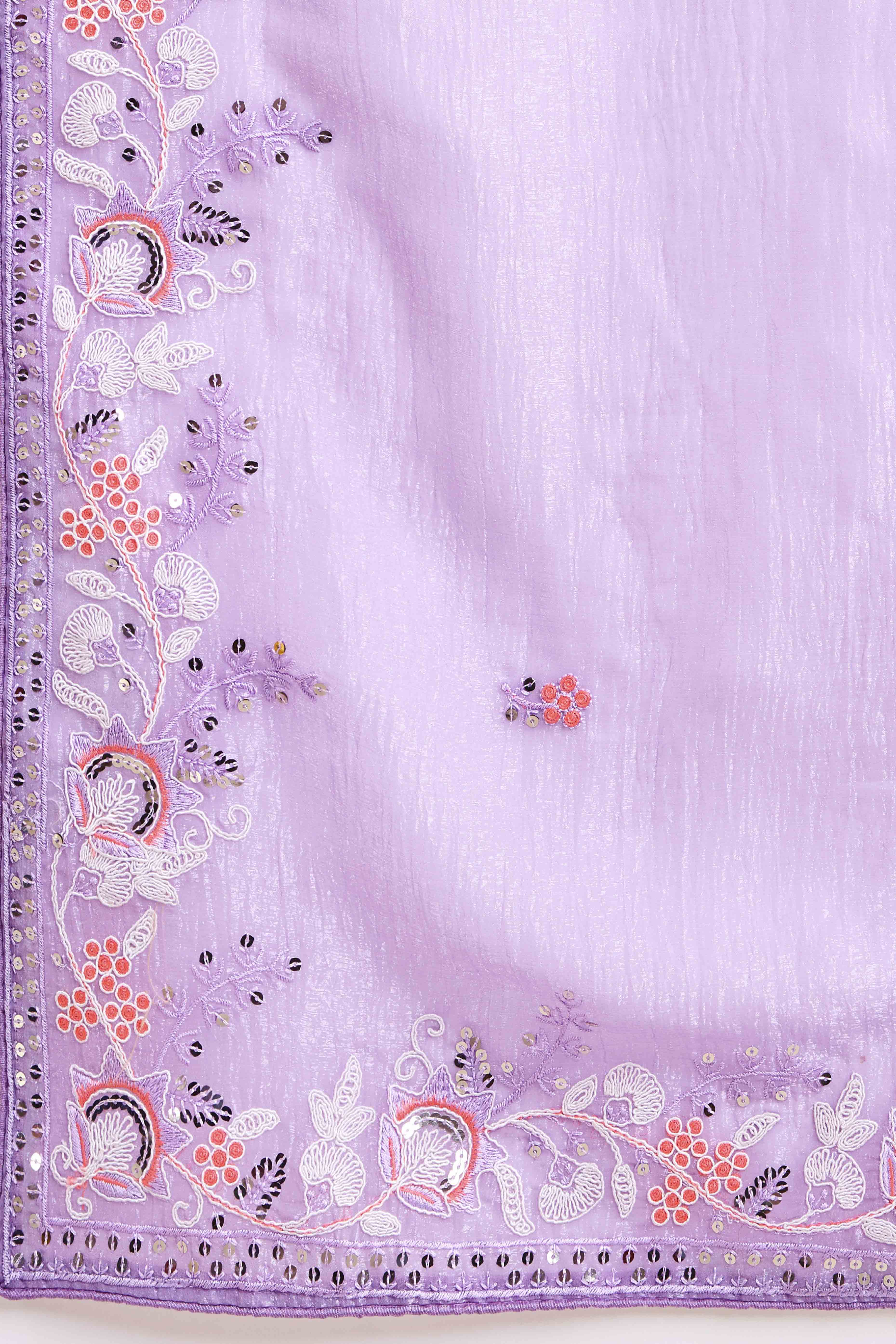 Lavender Floral Sequins Embroidered Organza Saree