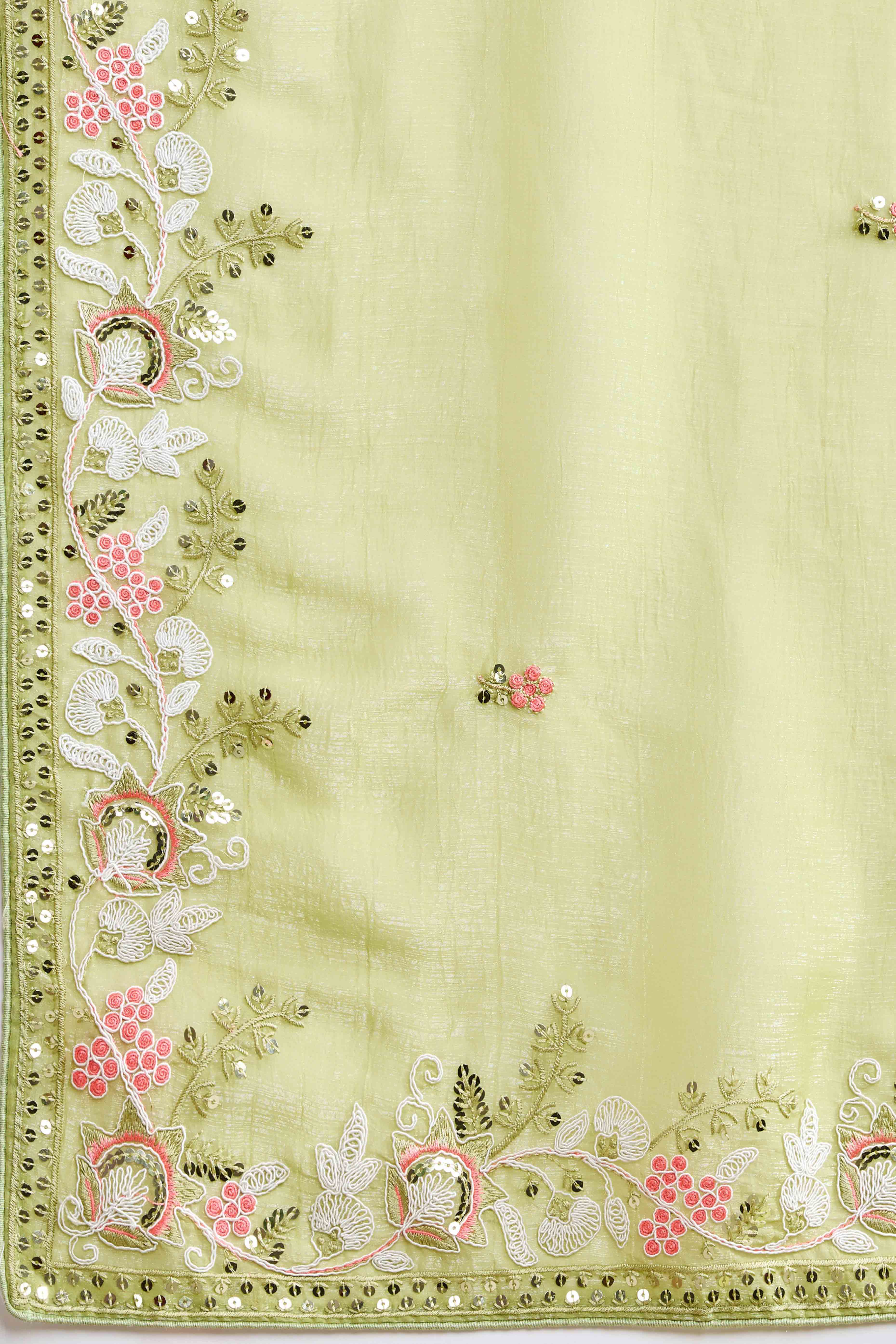 Green Floral Sequins Embroidered Organza Saree