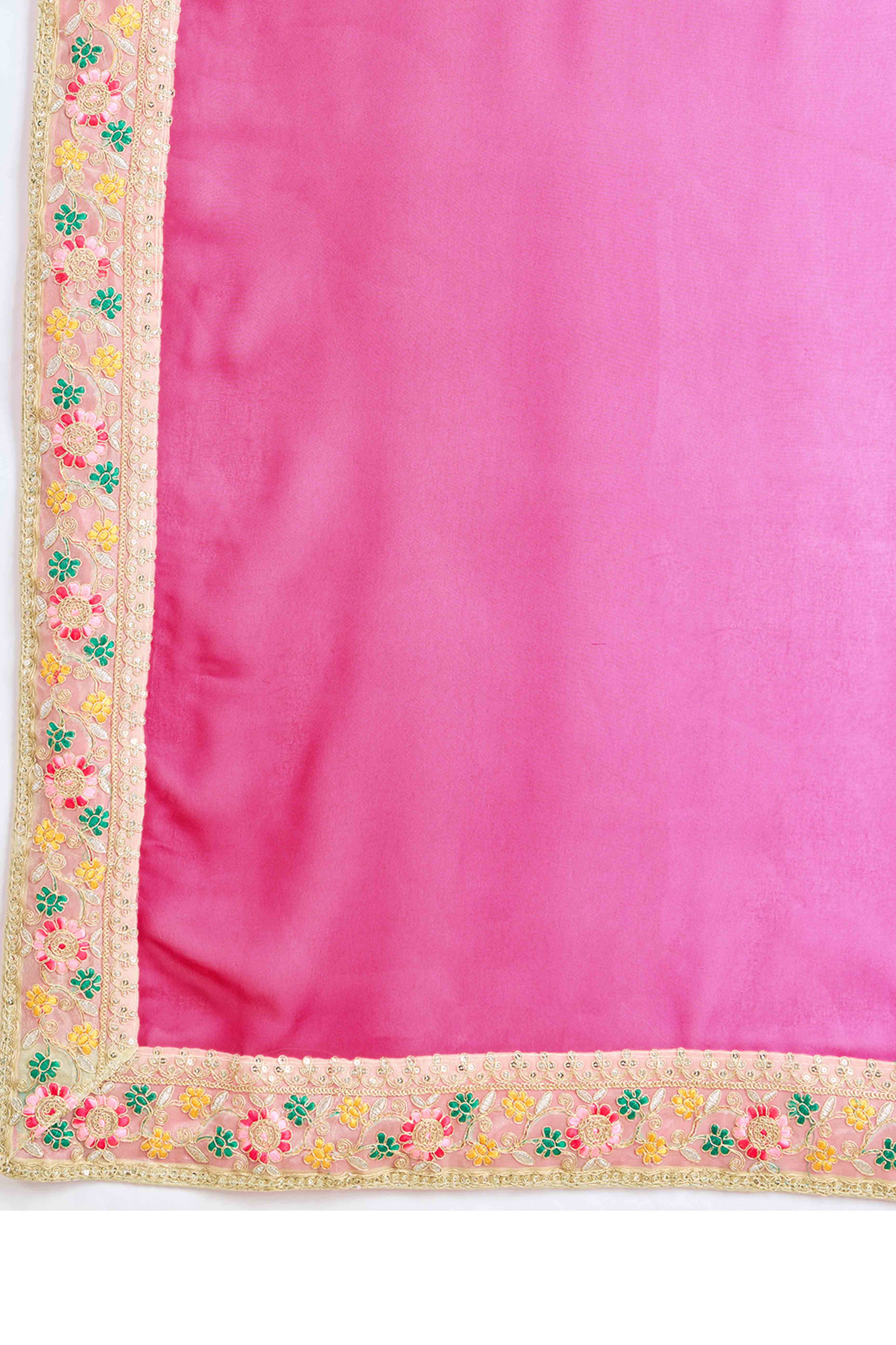Pink To Magenta Georgette Ombre Saree With Intricate Floral Cording Embroidery & Sequin Detailing
