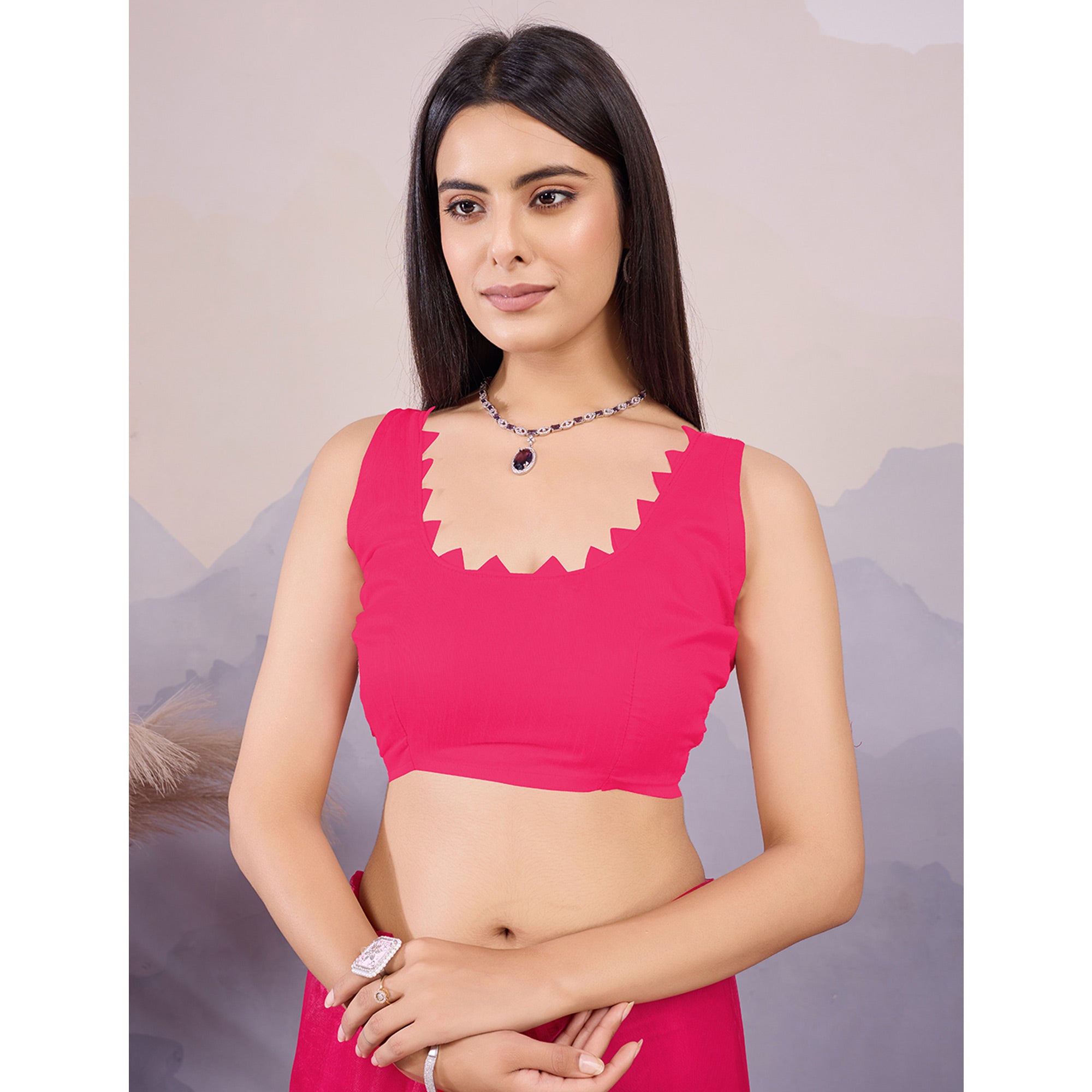 Pink Floral Thread Embroidered Net Saree