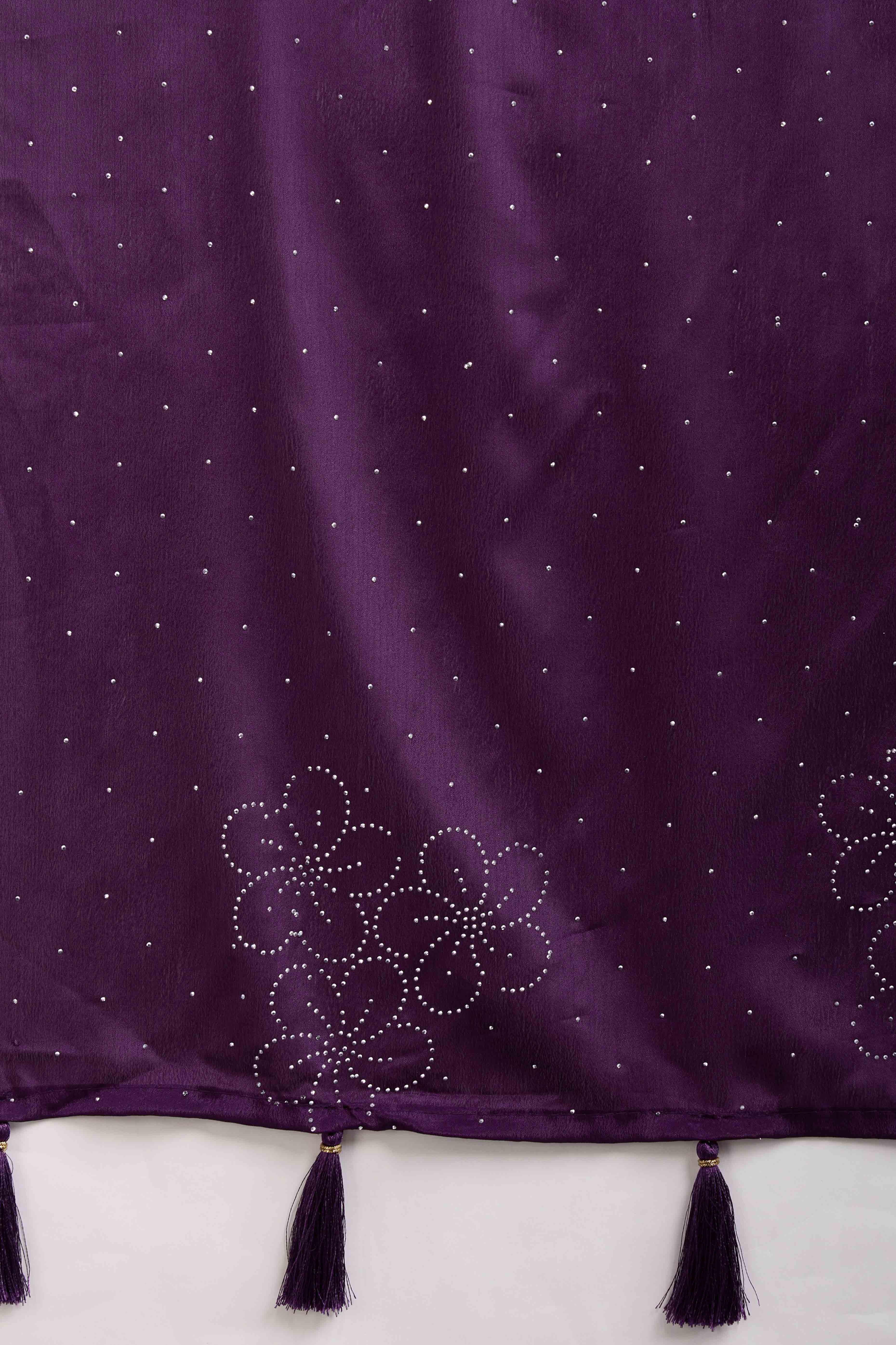 Purple Floral Swarovski Work Rangoli Art Silk Ready To Wear Saree