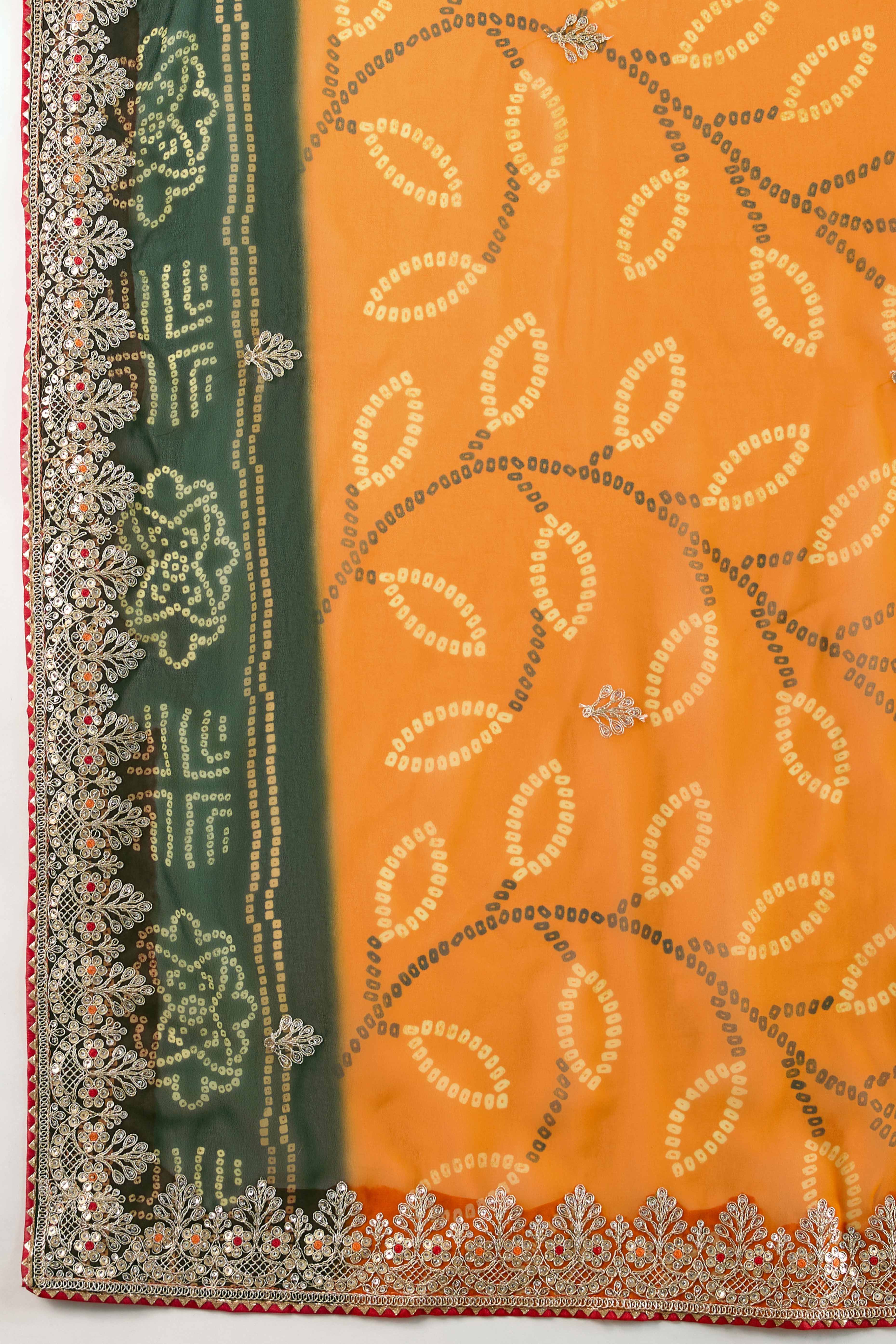 Traditional Bandhani Mustard Georgette Saree with Fine Embroidery
