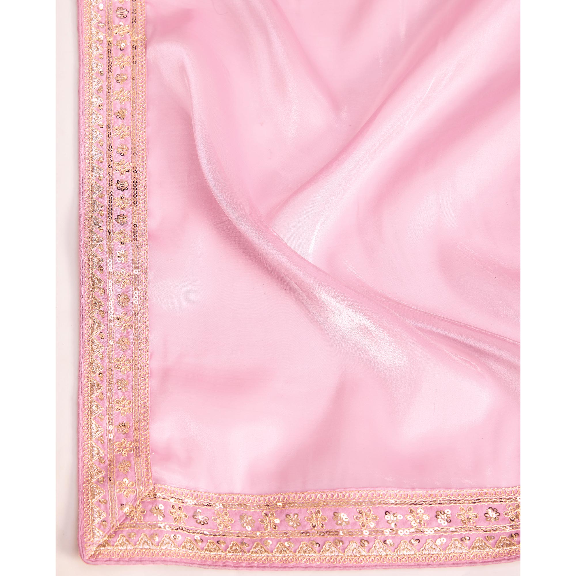 Pink Solid With Floral Sequins Embroidered Jimmy Choo Tissue Saree