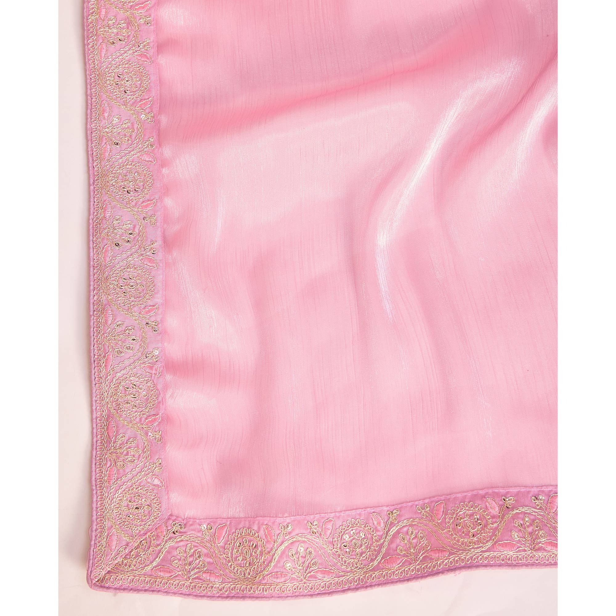 Pink Solid With Sequins Embroidery Border Mulberry Silk Saree