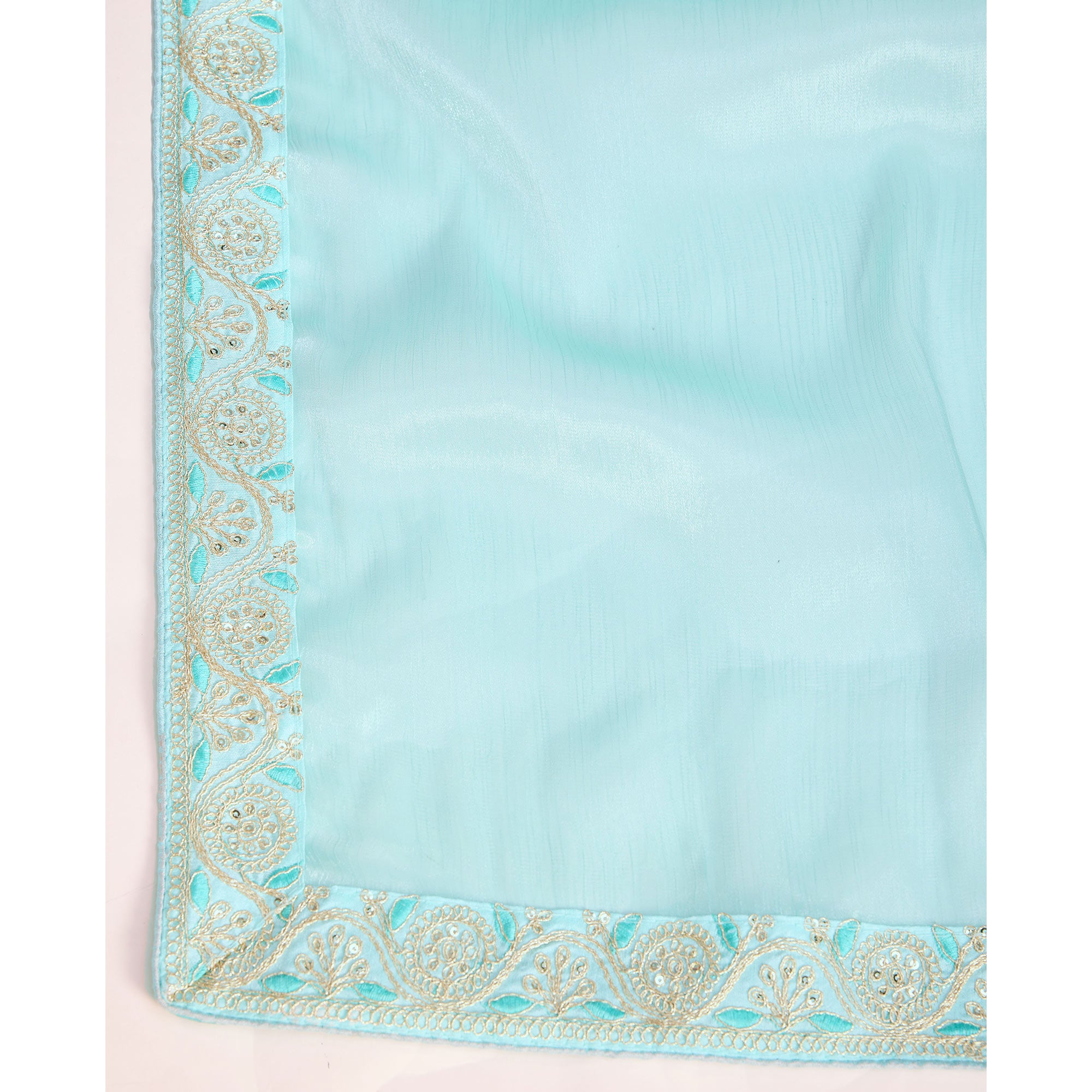 Blue Solid With Sequins Embroidery Border Mulberry Silk Saree