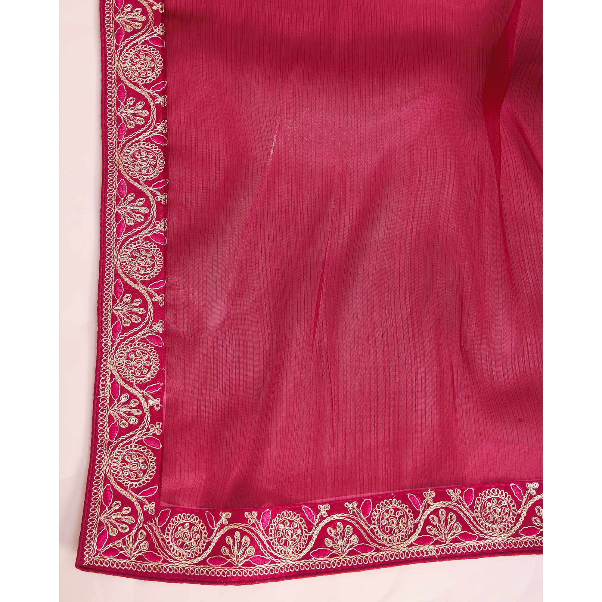 Rani Pink Solid With Sequins Embroidery Border Mulberry Silk Saree