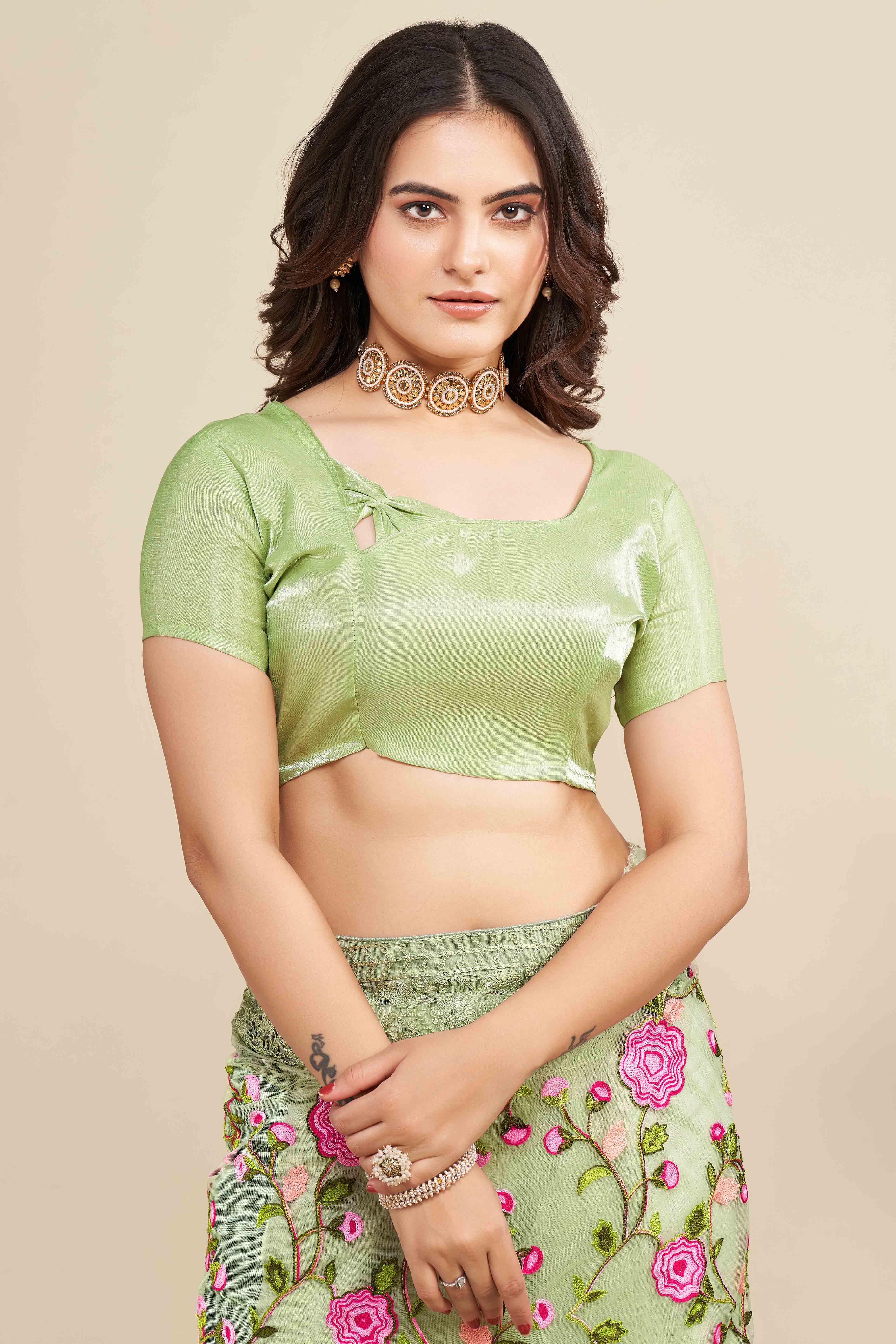 Pista Green Floral Embroidered Party Wear Saree in Net Fabric with Lavish Detailing