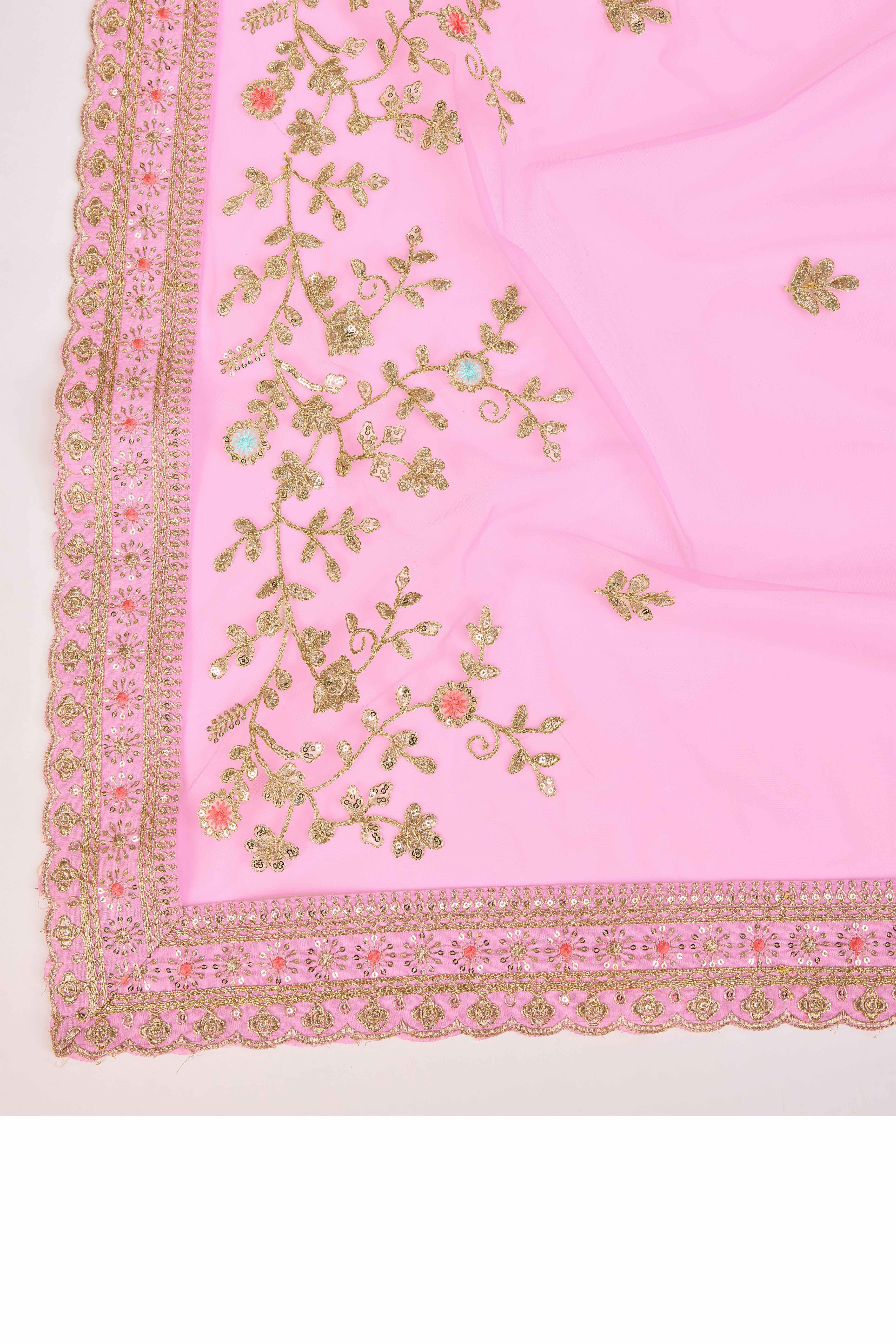 Pink Soft Net Saree With Delicate Floral Embroidery & Shimmering Sequins Work