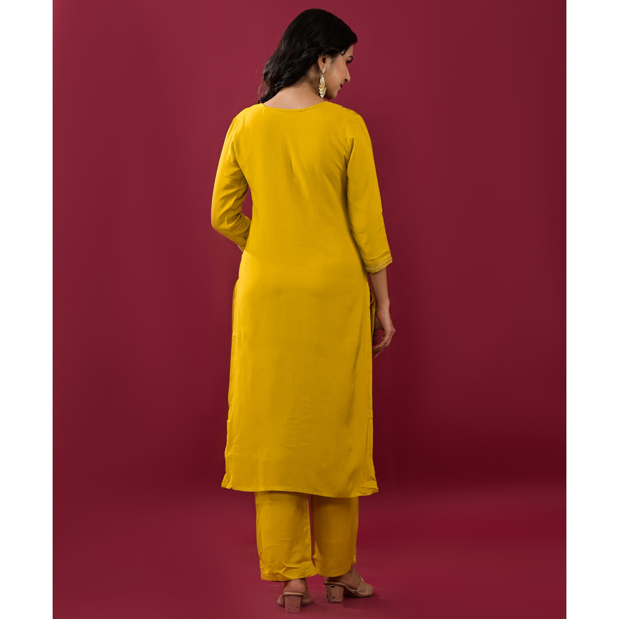 Mustard Embroidered Muslin Straight Salwar Suit