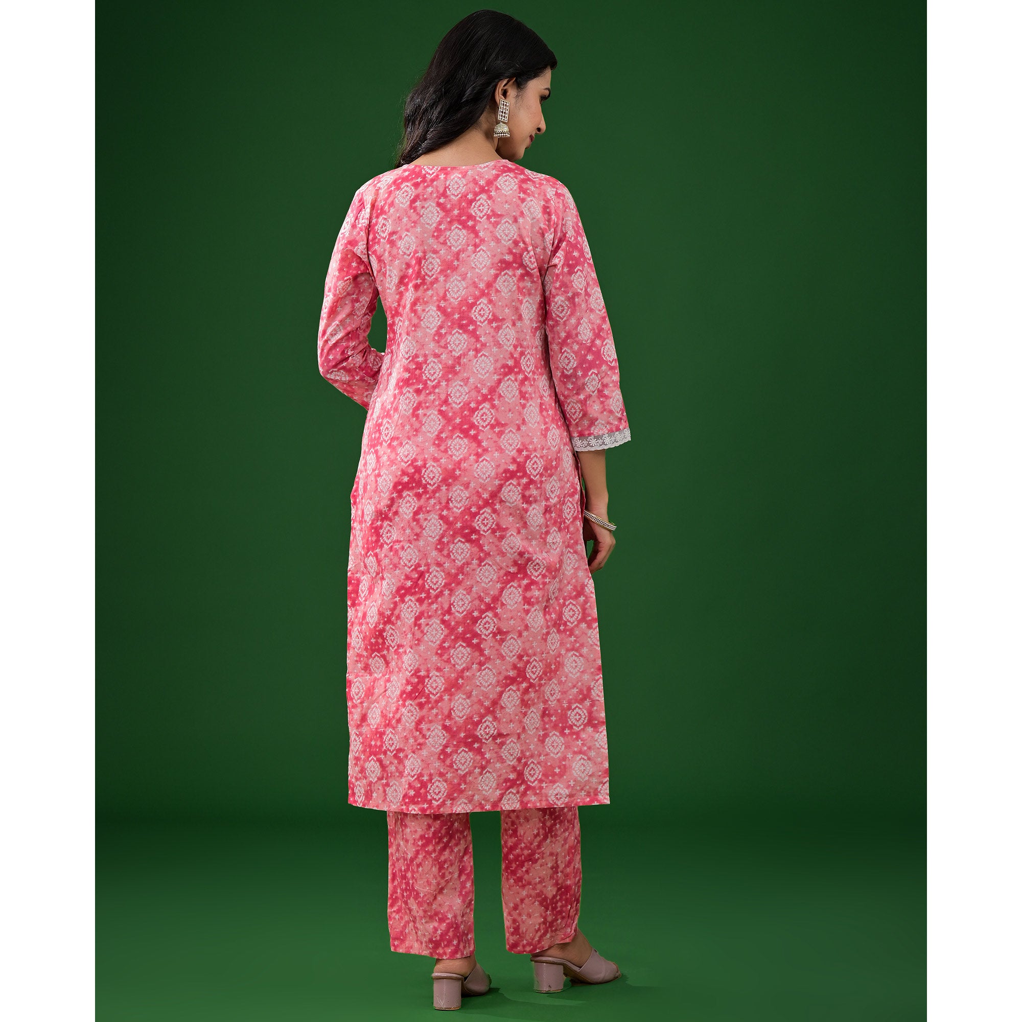 Pink Printed Pure Cotton Straight Salwar Suit