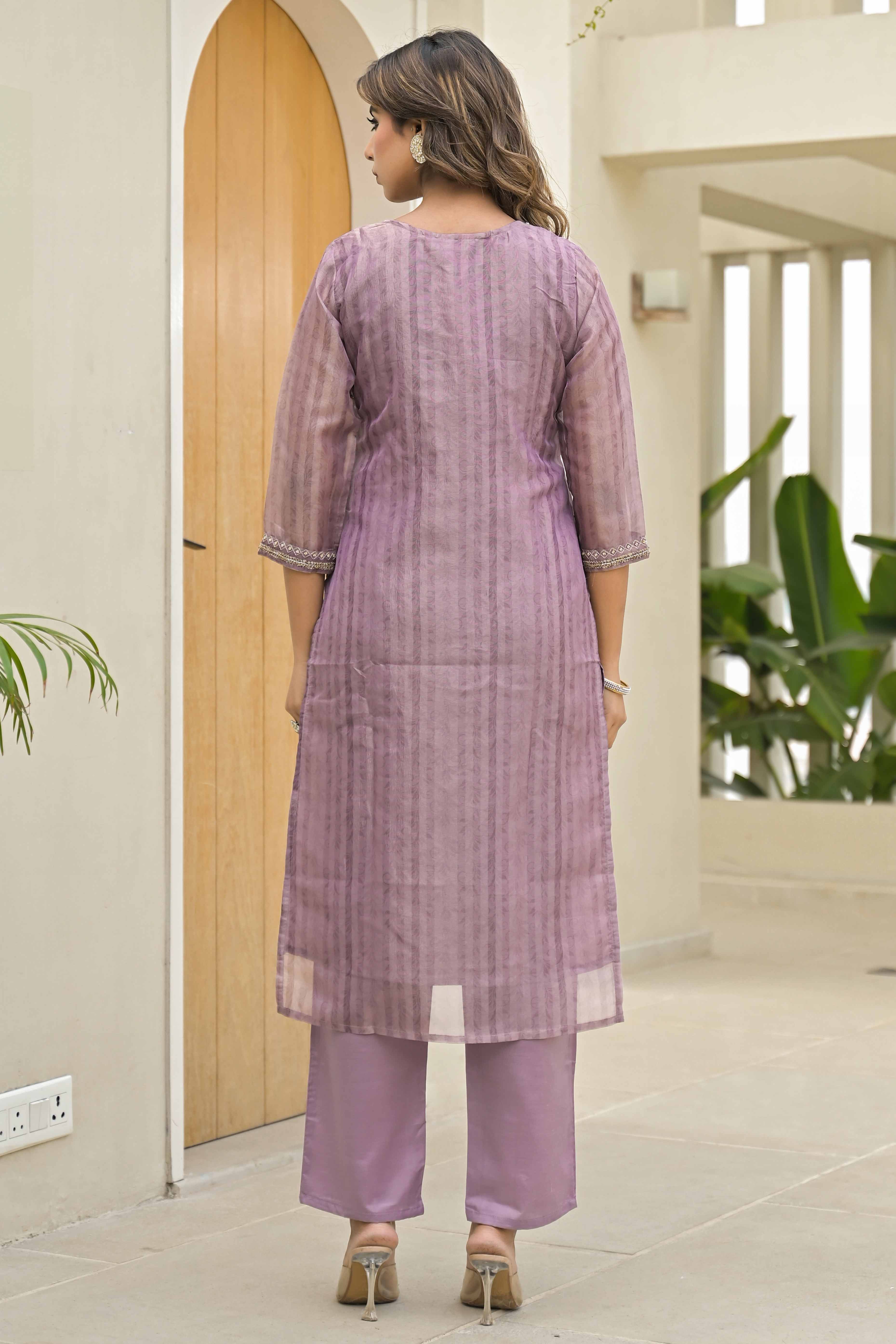 Lavender Embroidered Handwork Crush Chanderi Salwar Suit