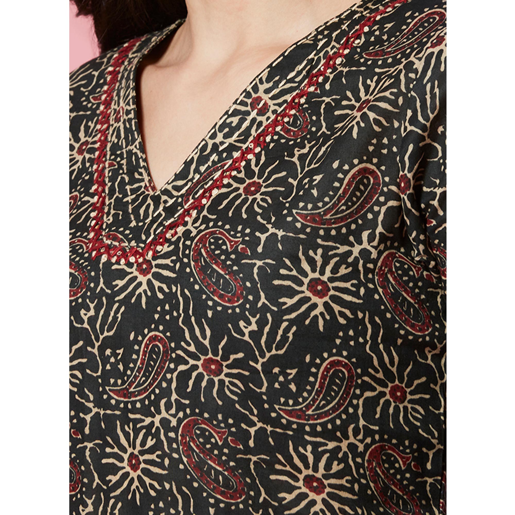 Green Floral Printed Pure Cotton Straight Kurti