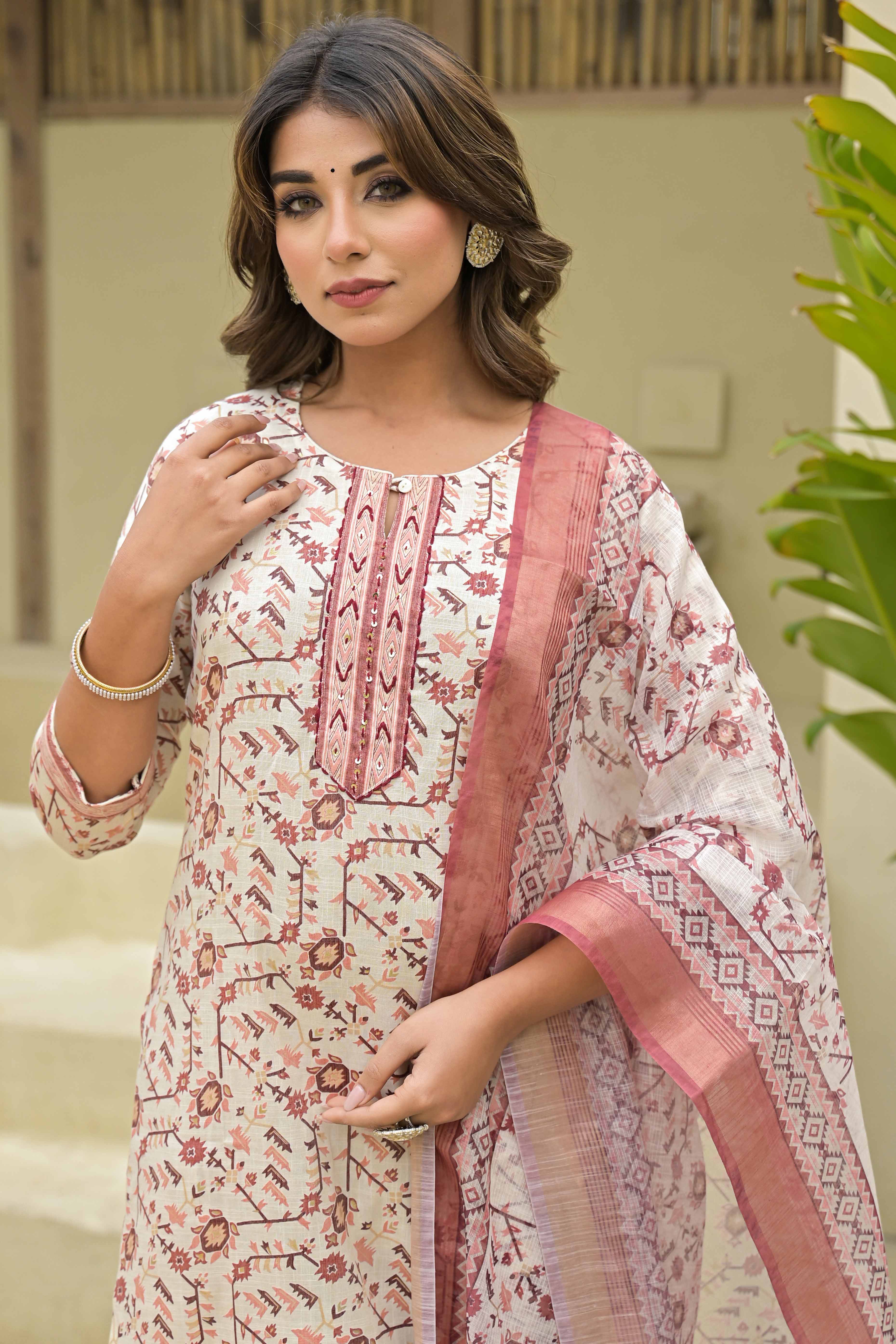 Peach Floral Printed Rayon Straight Salwar Suit