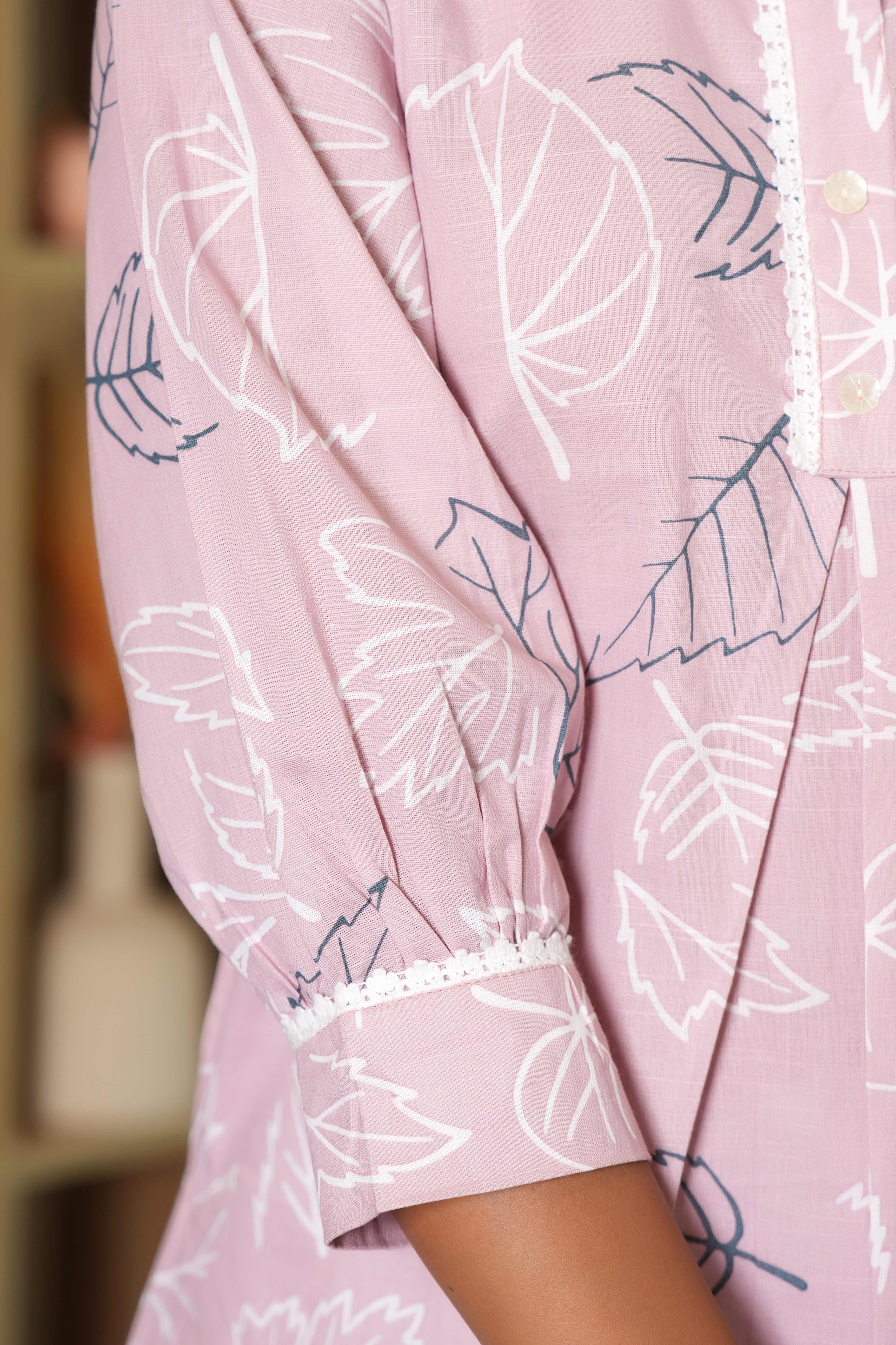 Baby Pink A-Line Kurti with Minimalist Prints and a Breezy Linen Cotton Feel