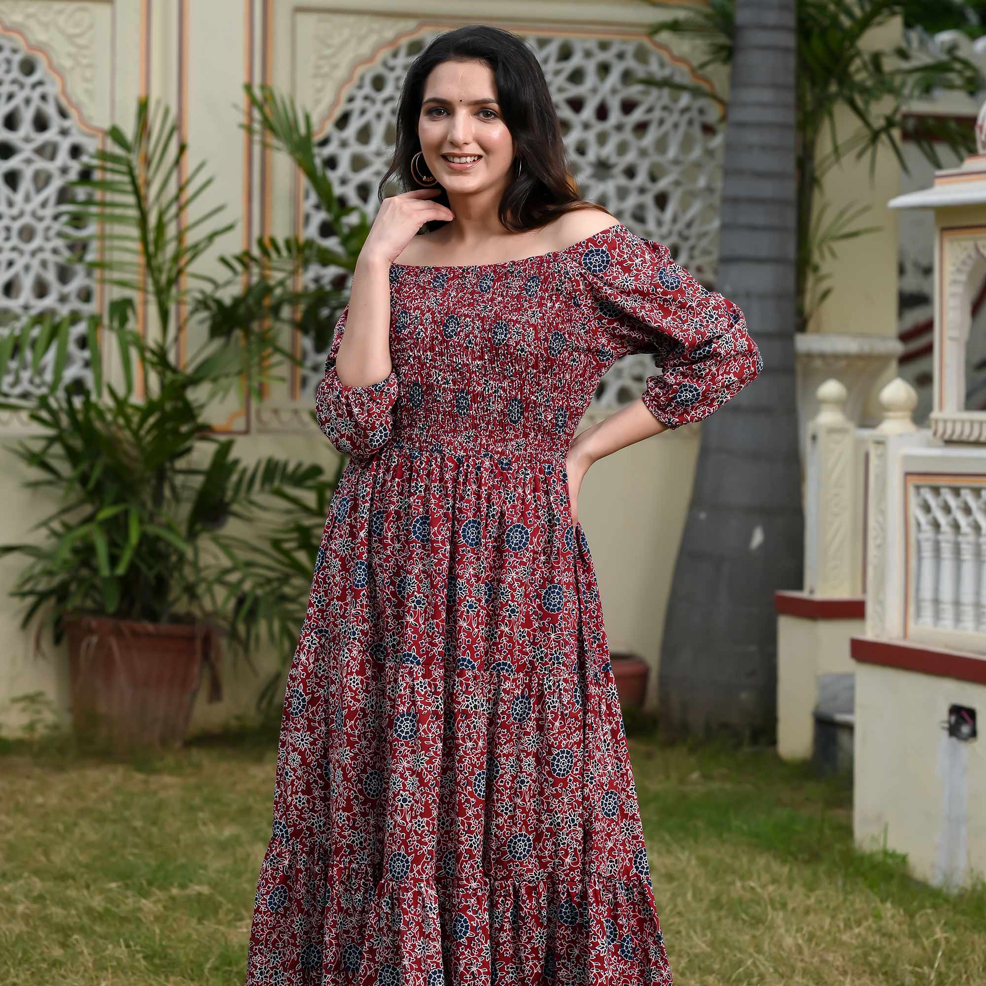 Red Floral Printed Pure Cotton Dress