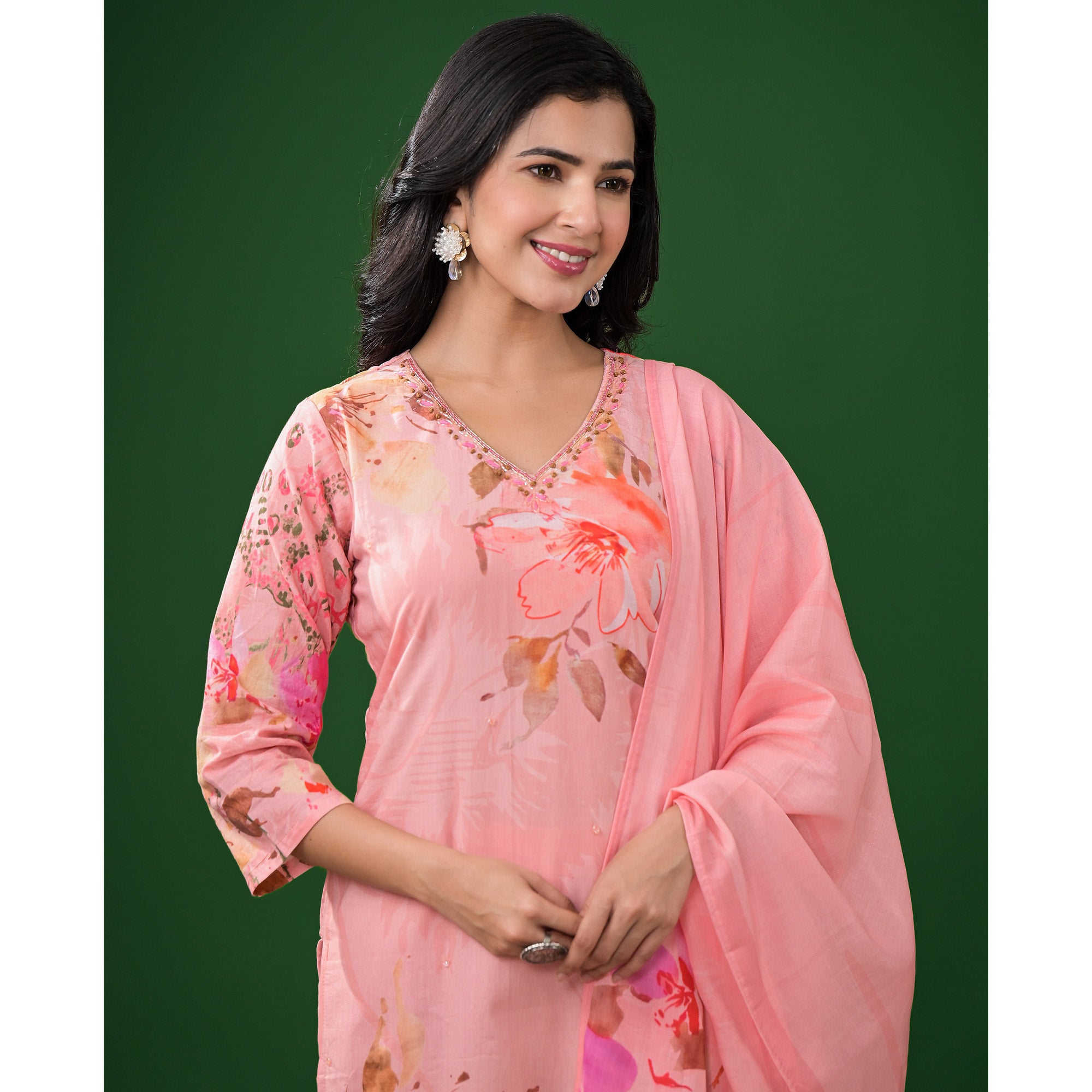 Pink Floral Printed Pure Cotton Salwar Suit