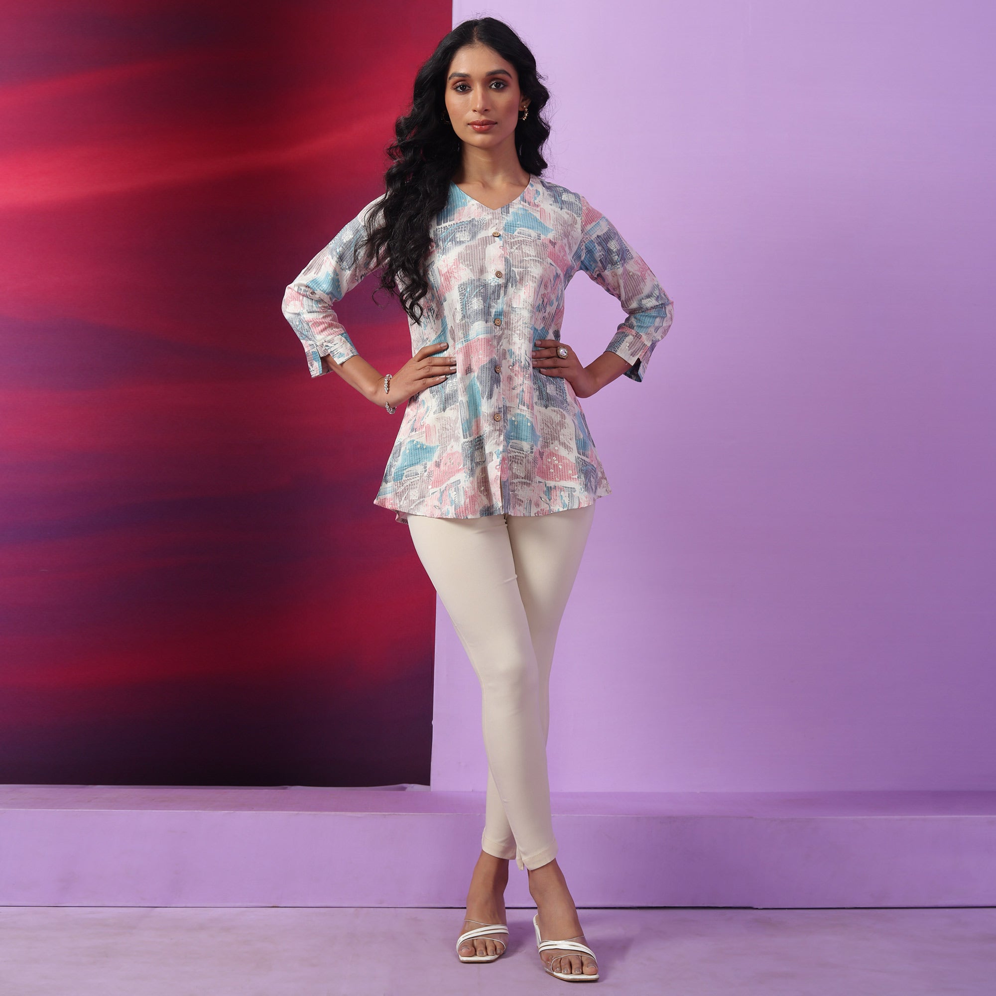 Blue Printed Pure Cotton Top