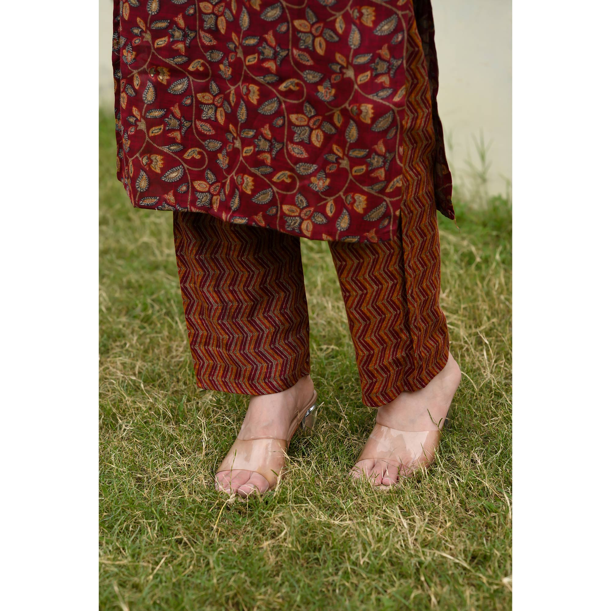 Maroon Floral Printed Rayon Suit