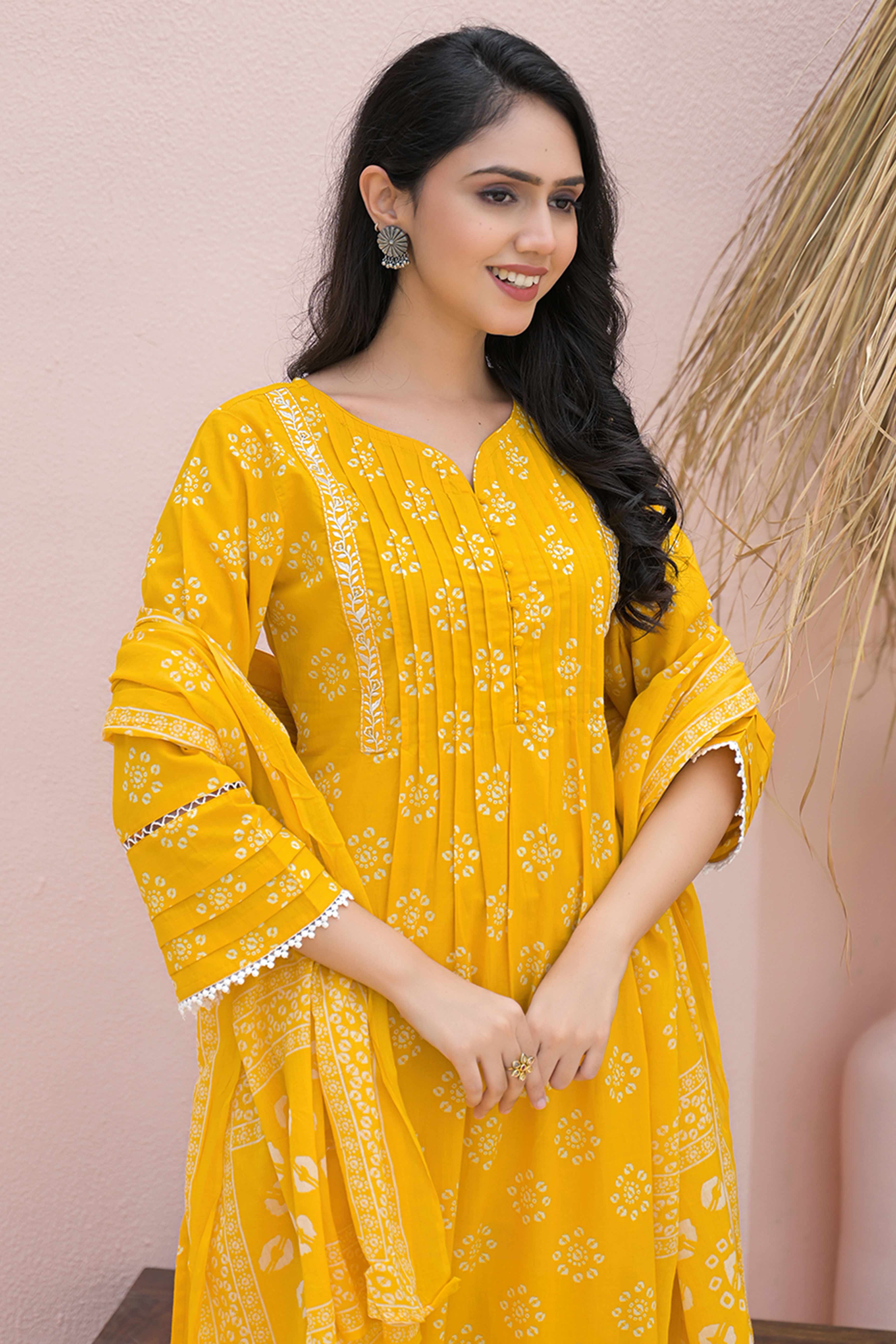 Lightweight Yellow Floral Print Straigth Salwar Suit for Effortless Daywear