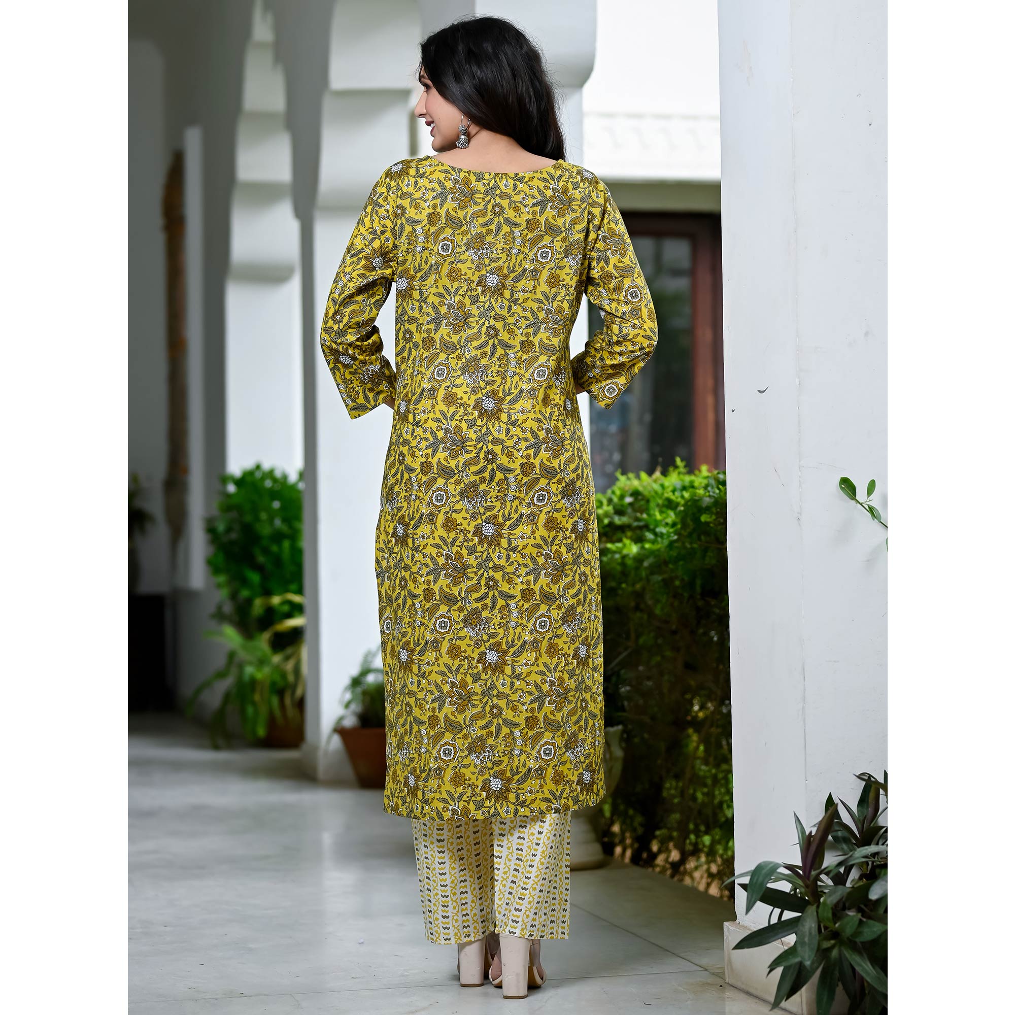 Yellow Floral Printed Pure Cotton Suit