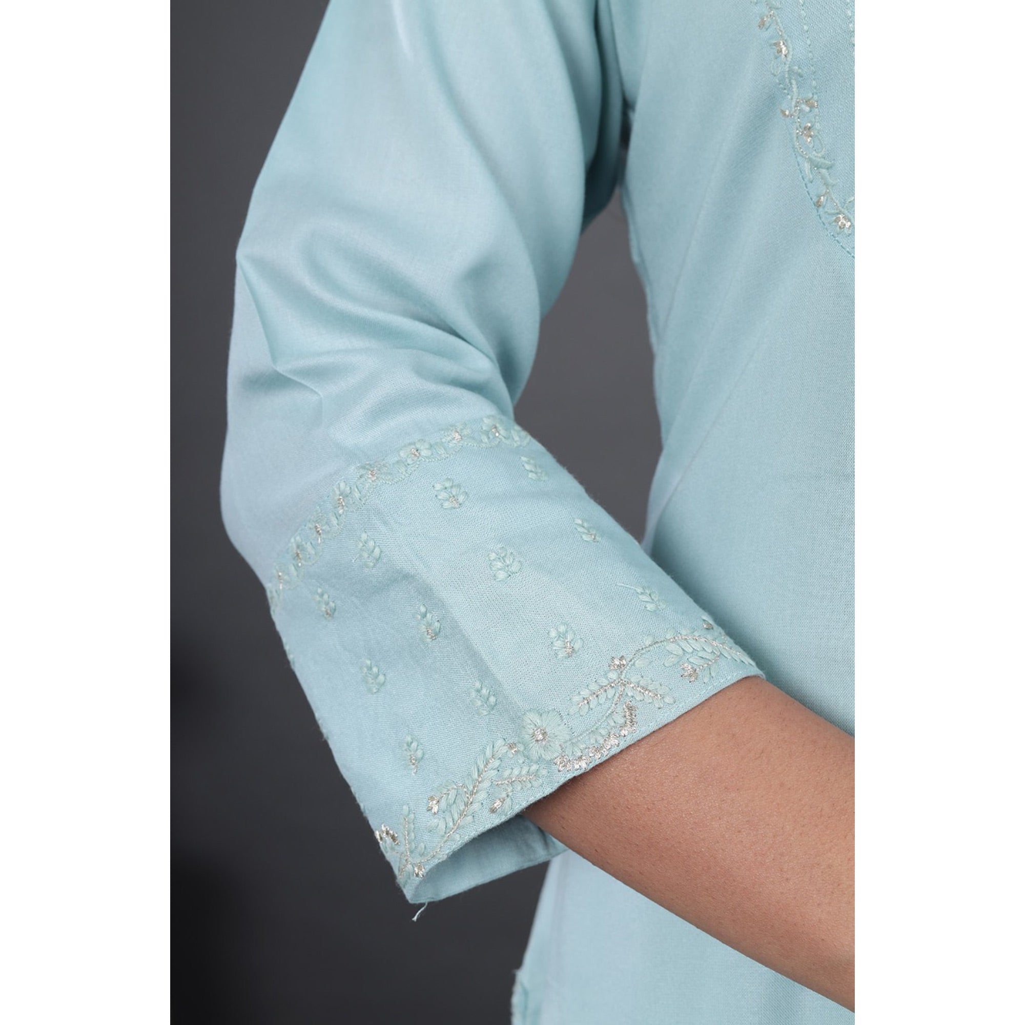 Blue Embroidered Pure Cotton Kurti