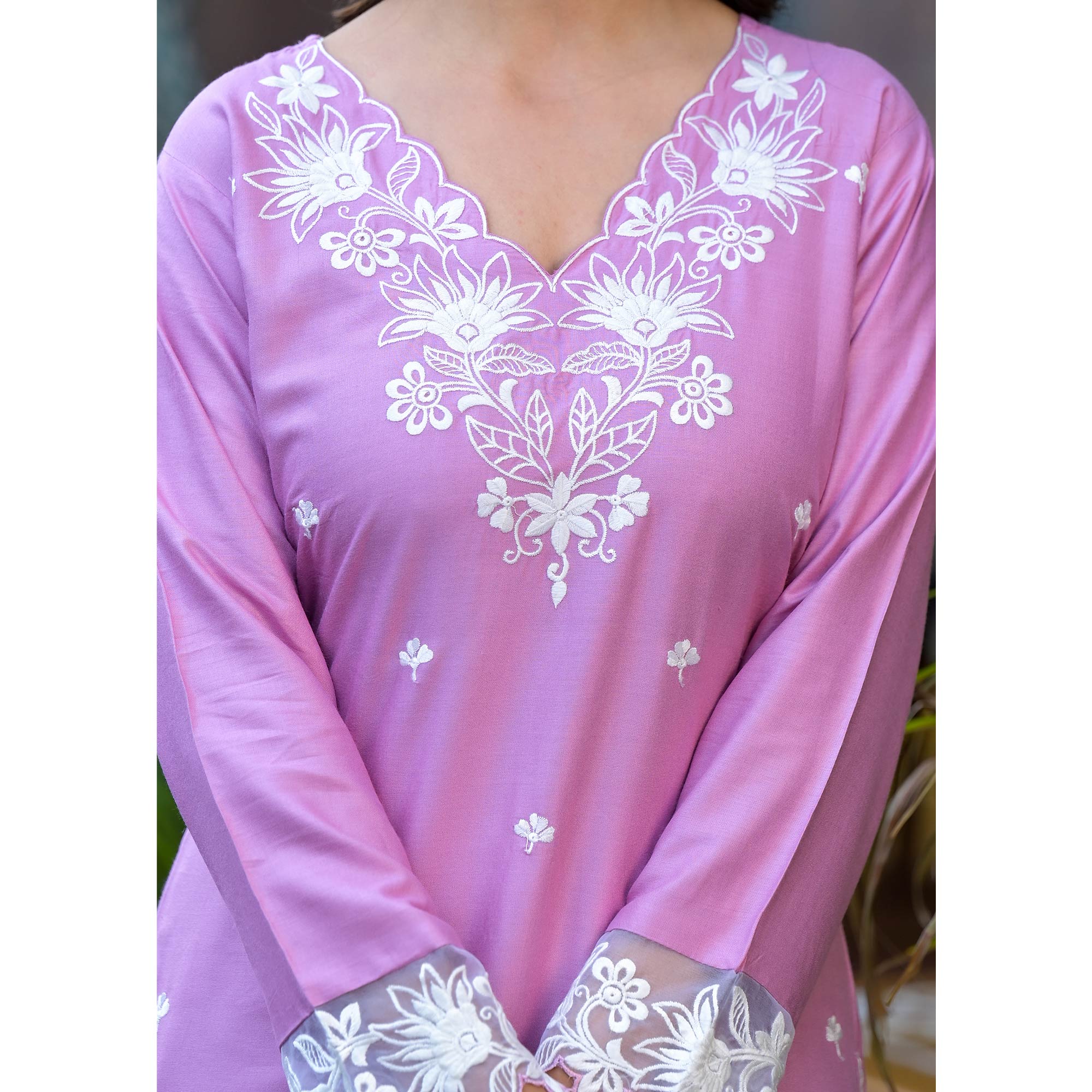 Pink Embroidered Rayon Straight Kurti Sets