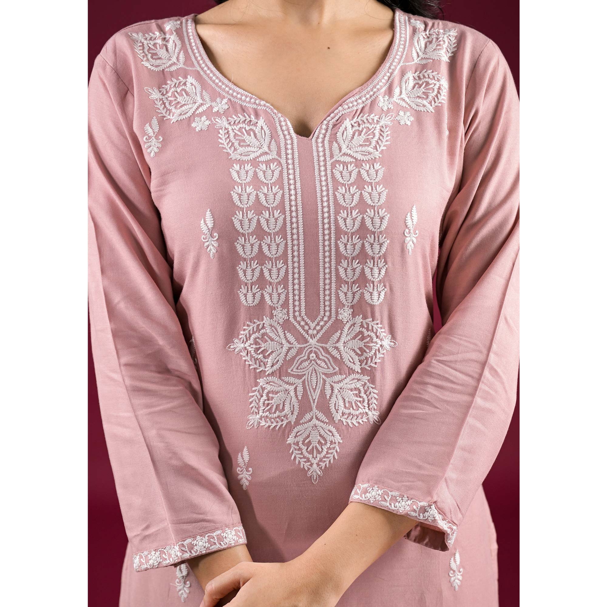 Mauve Floral Embroidered Rayon Salwar Suit