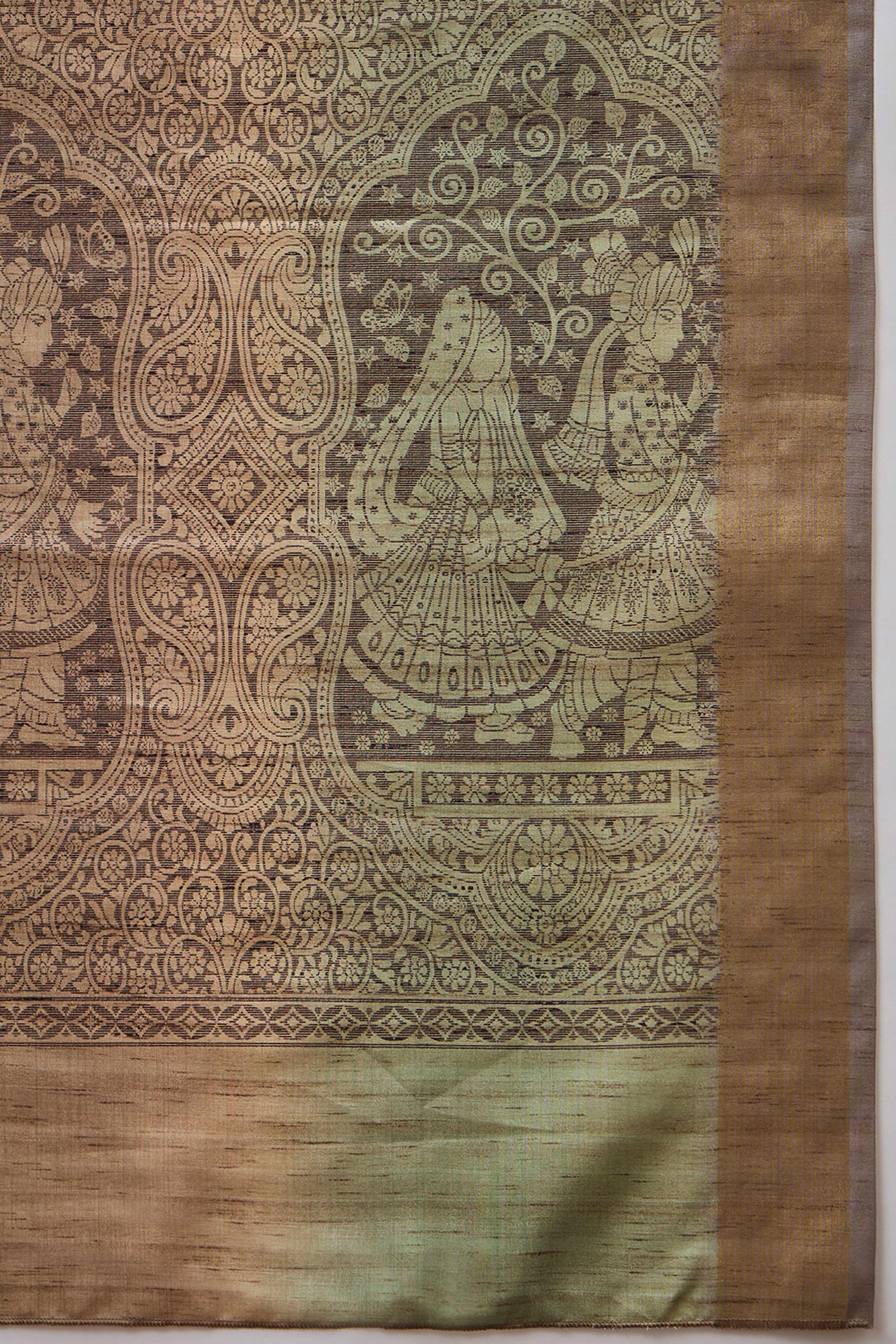 Pista Green Festive Wear Art Silk Saree Featuring Intricate Floral Weaving
