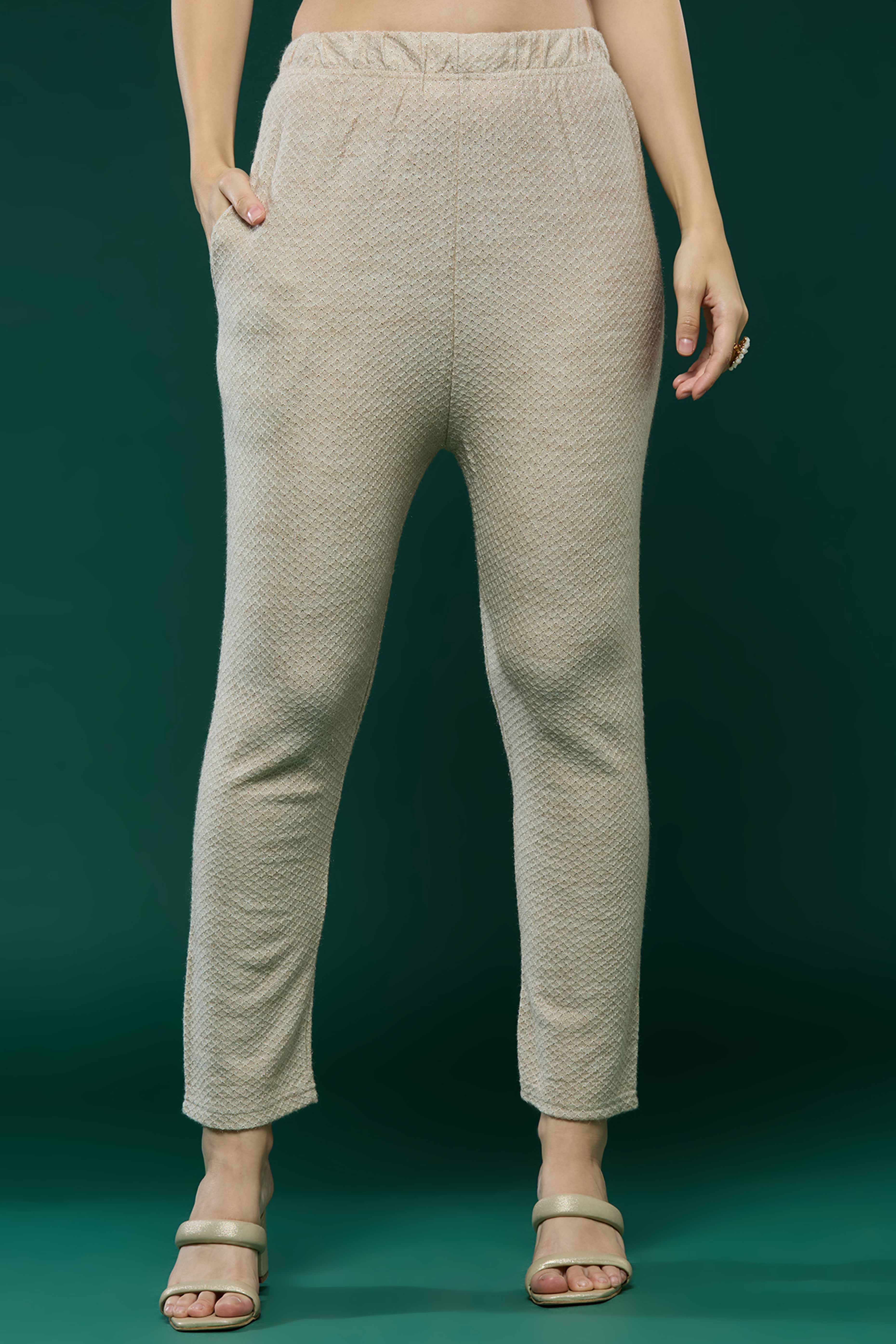 Beige Woven Woolen Straight Salwar Suit