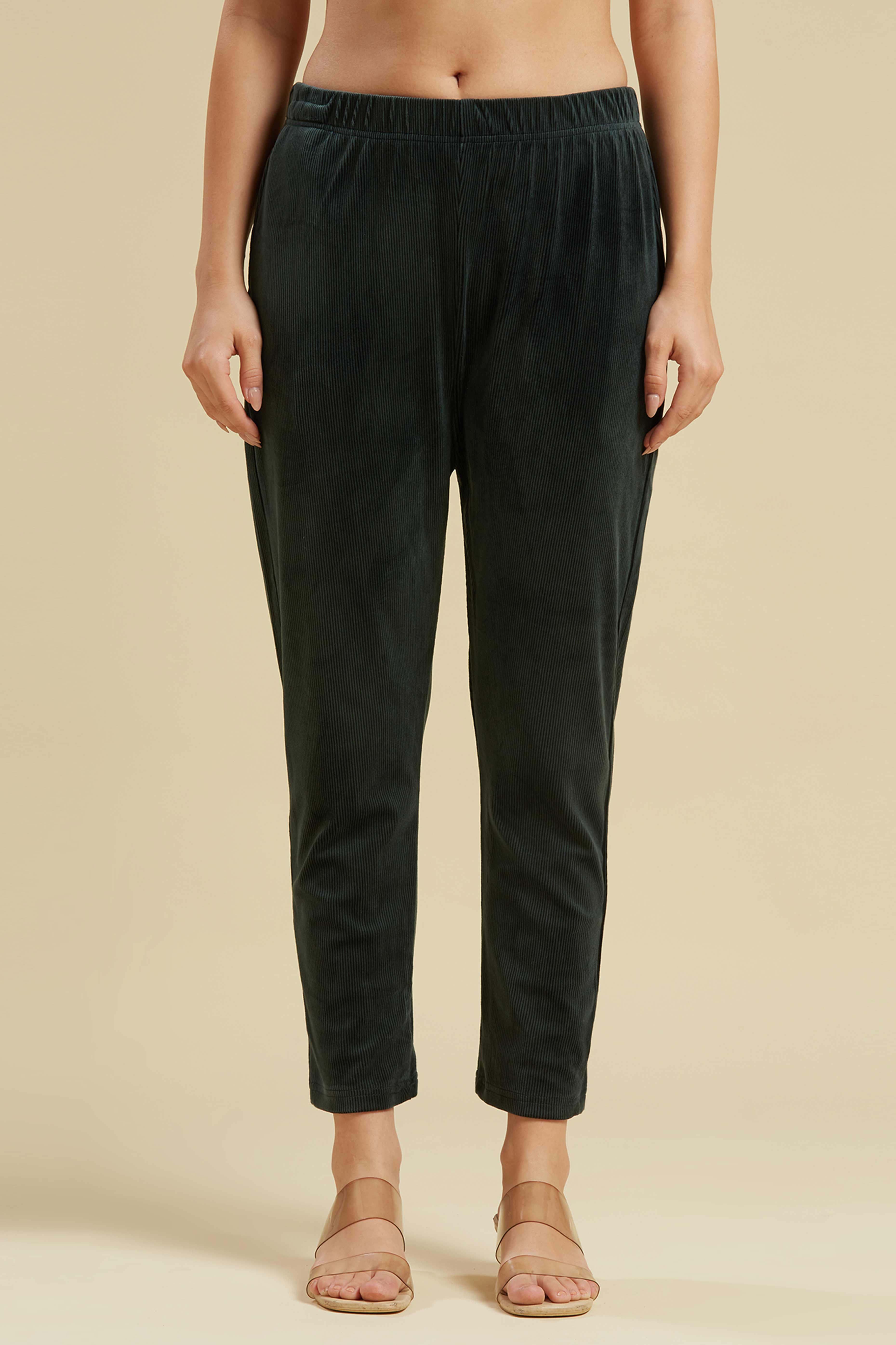 Green Embroidered Velvet Front Slit Top Bottom Set