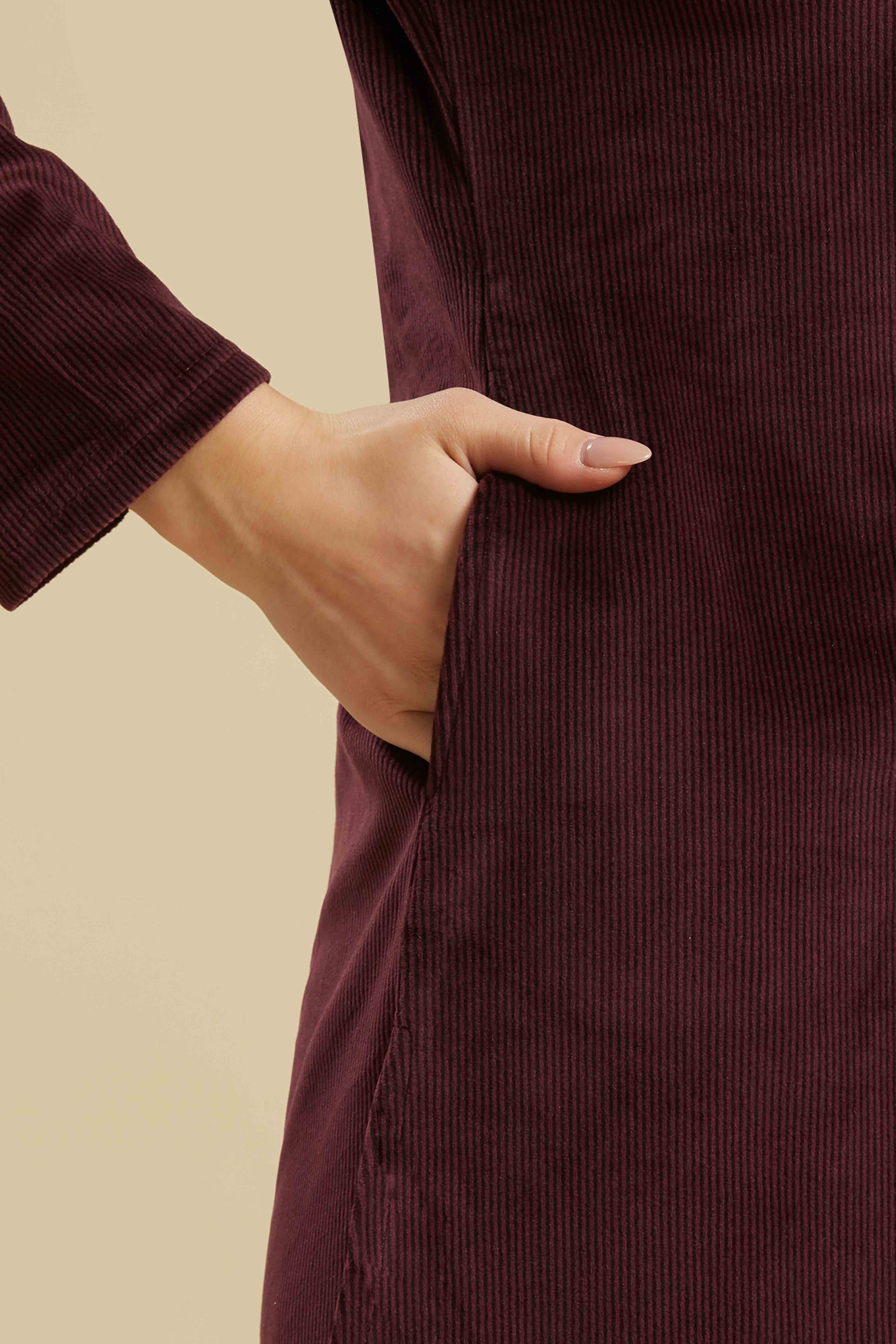 Wine Embroidered Velvet A-Line Top Bottom Set