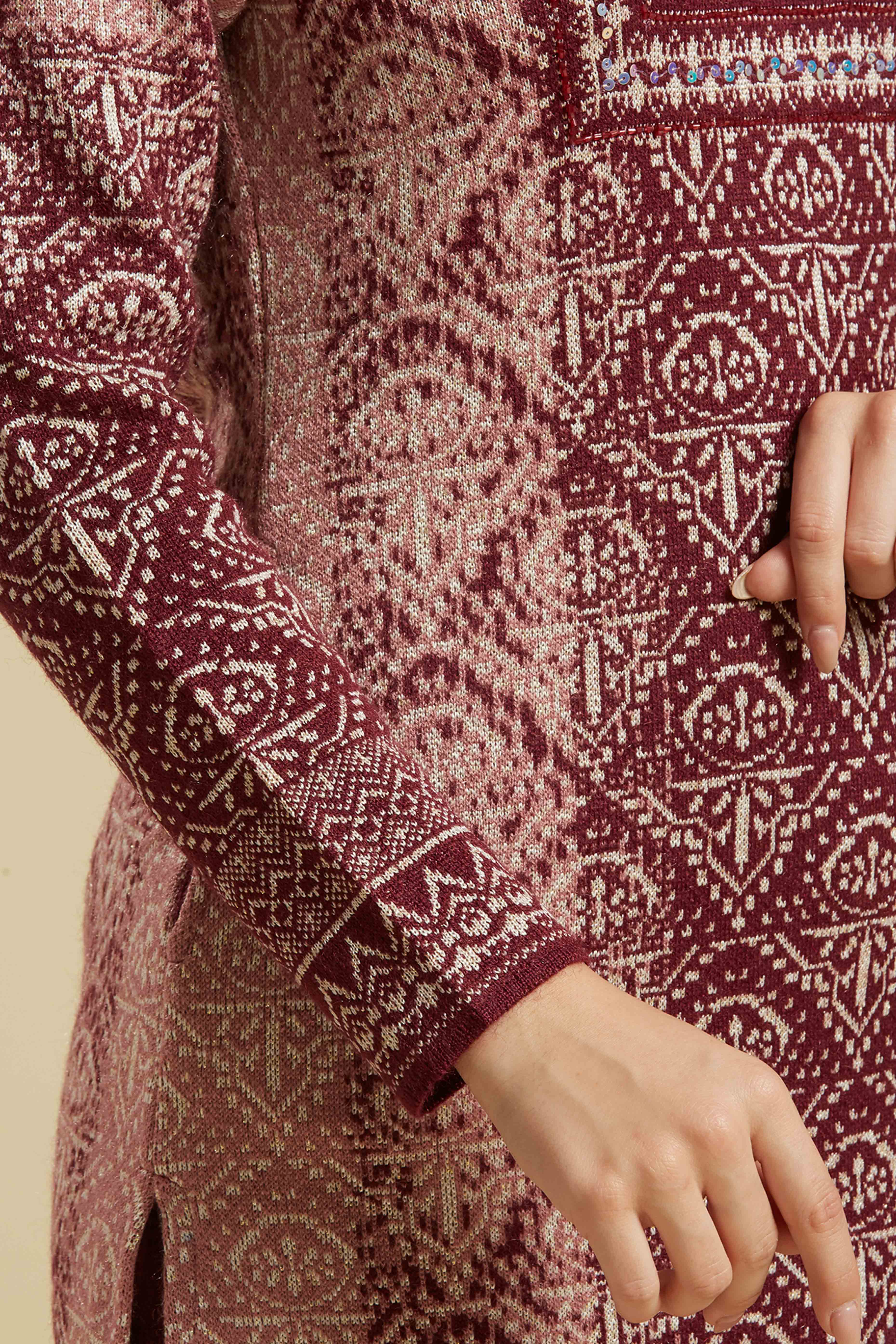 Wine Embroidered Woolen Straight Salwar Suit