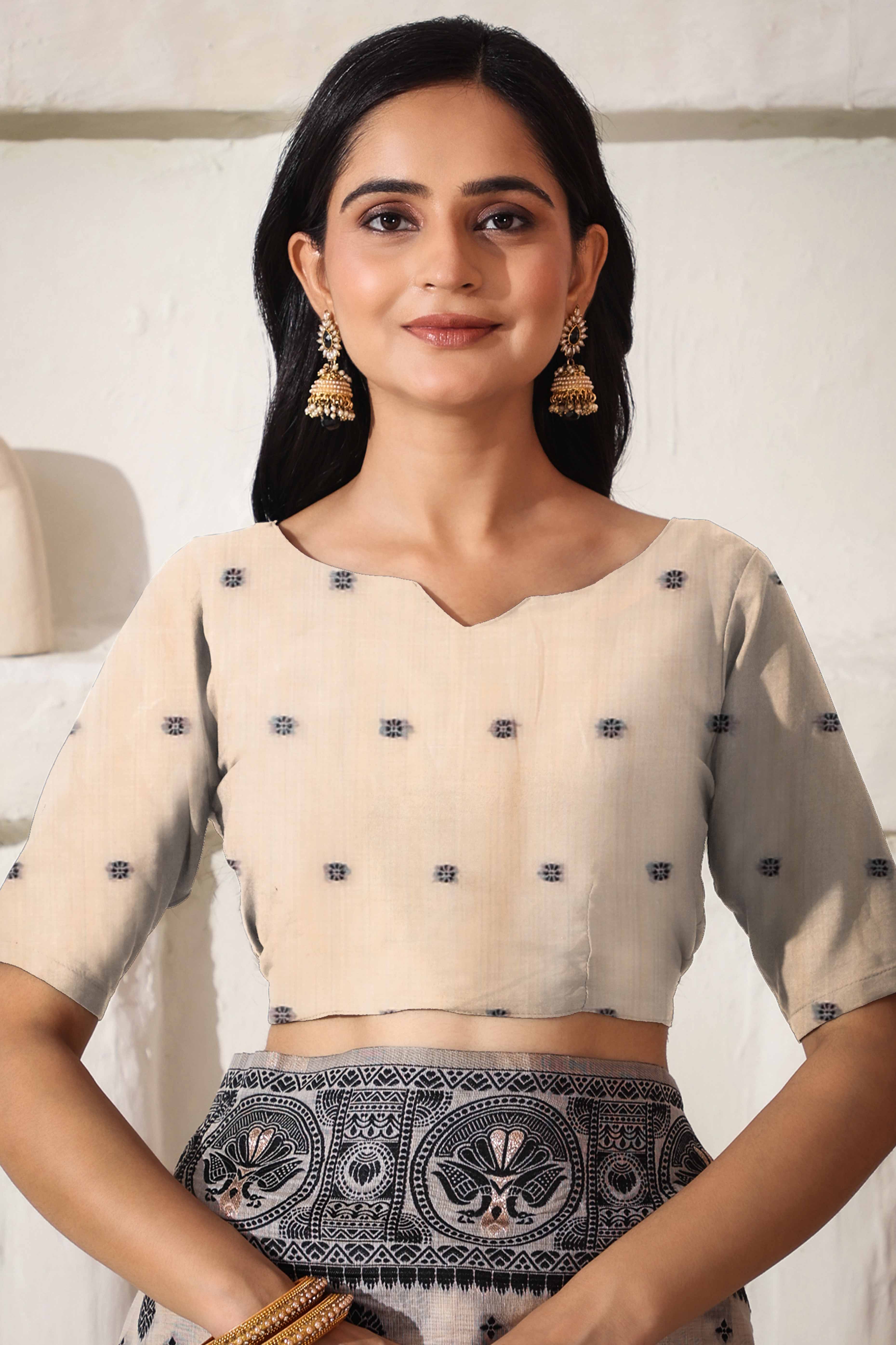 Cream & Black Saree In Linen Cotton With Traditional Zari Woven Detailing And Tassel Pallu