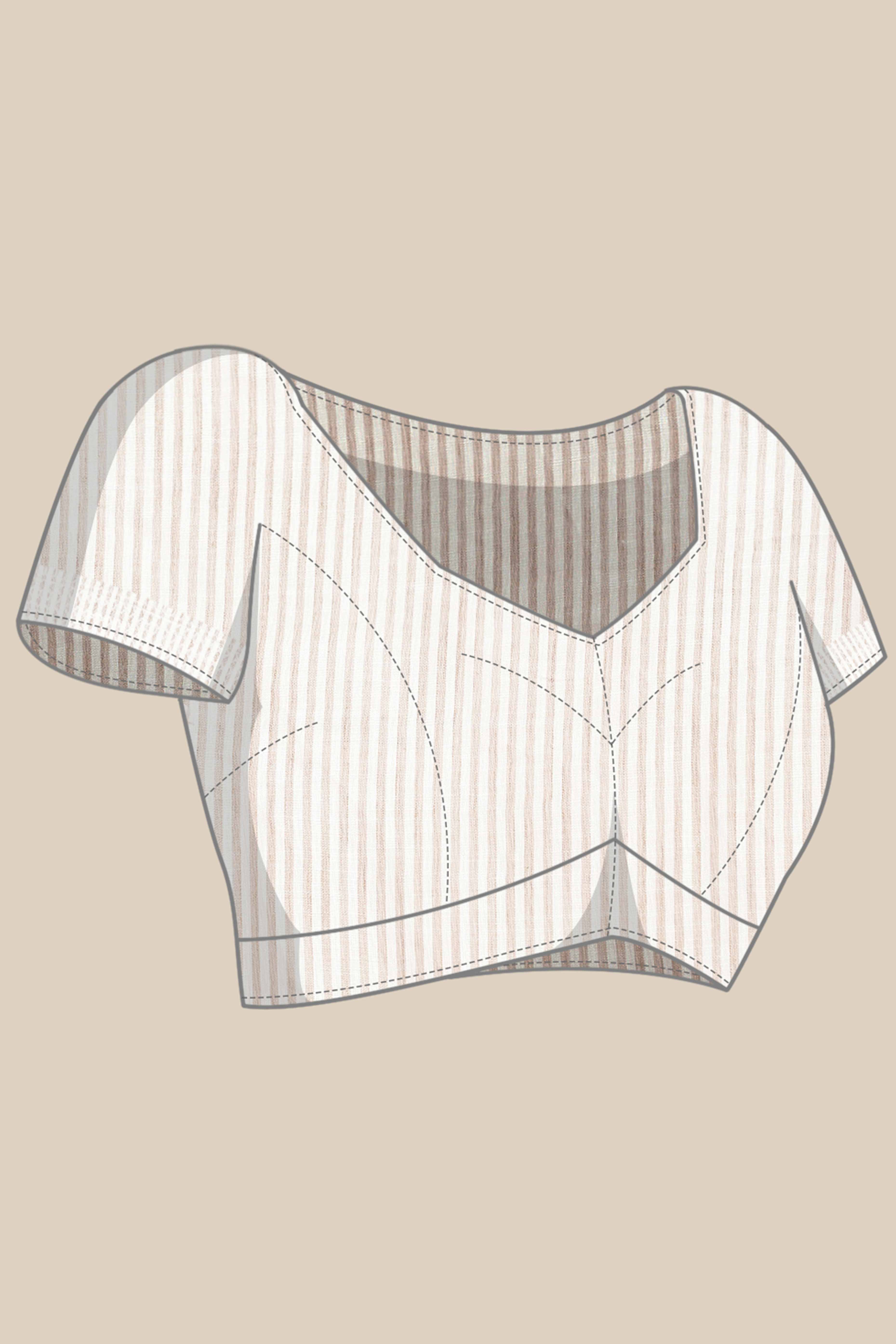 Beige Festive Linen Weaving Saree with Silver Zari Border & Pallu