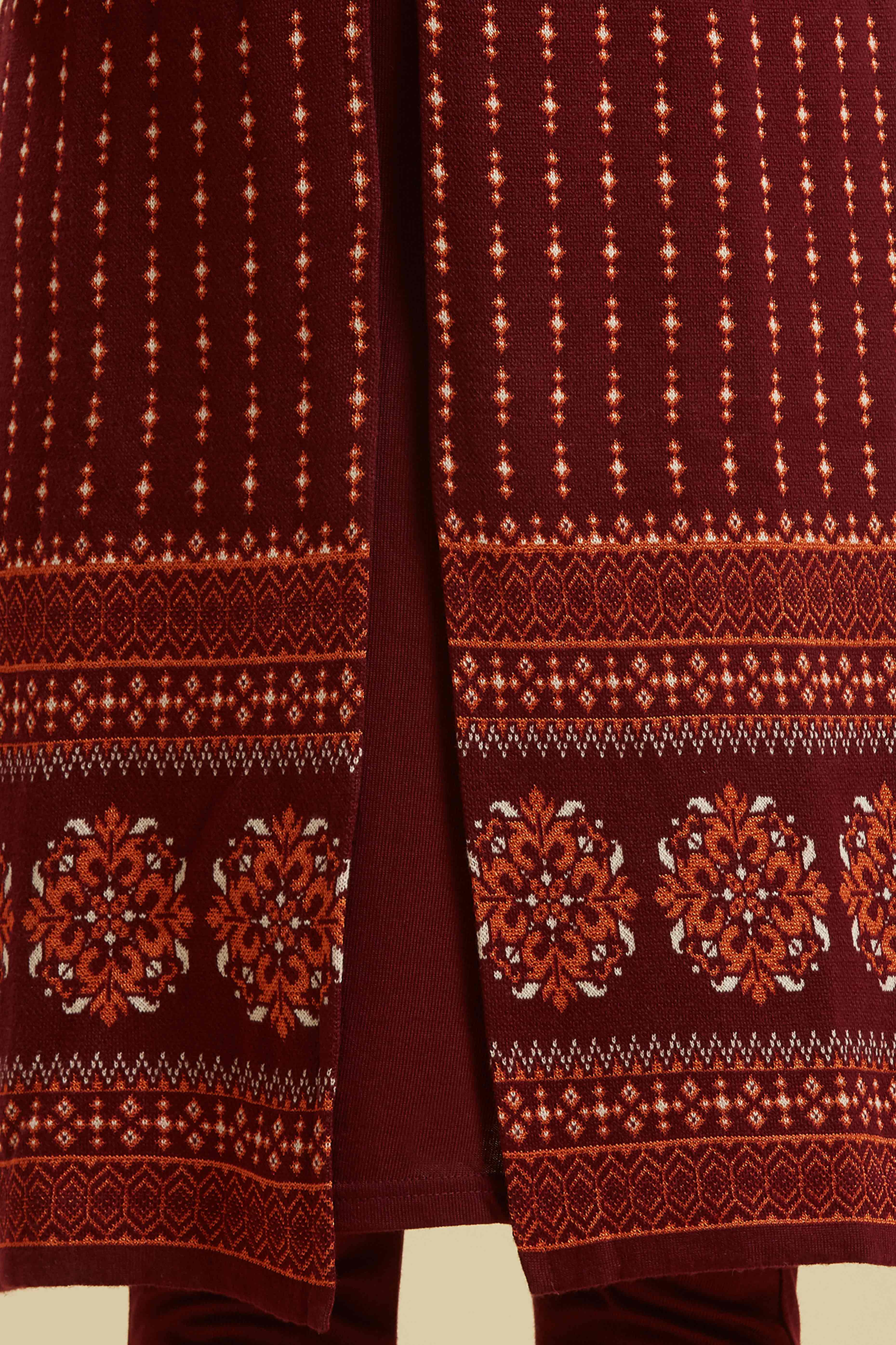 Wine Floral Woolen Top Bottom Set