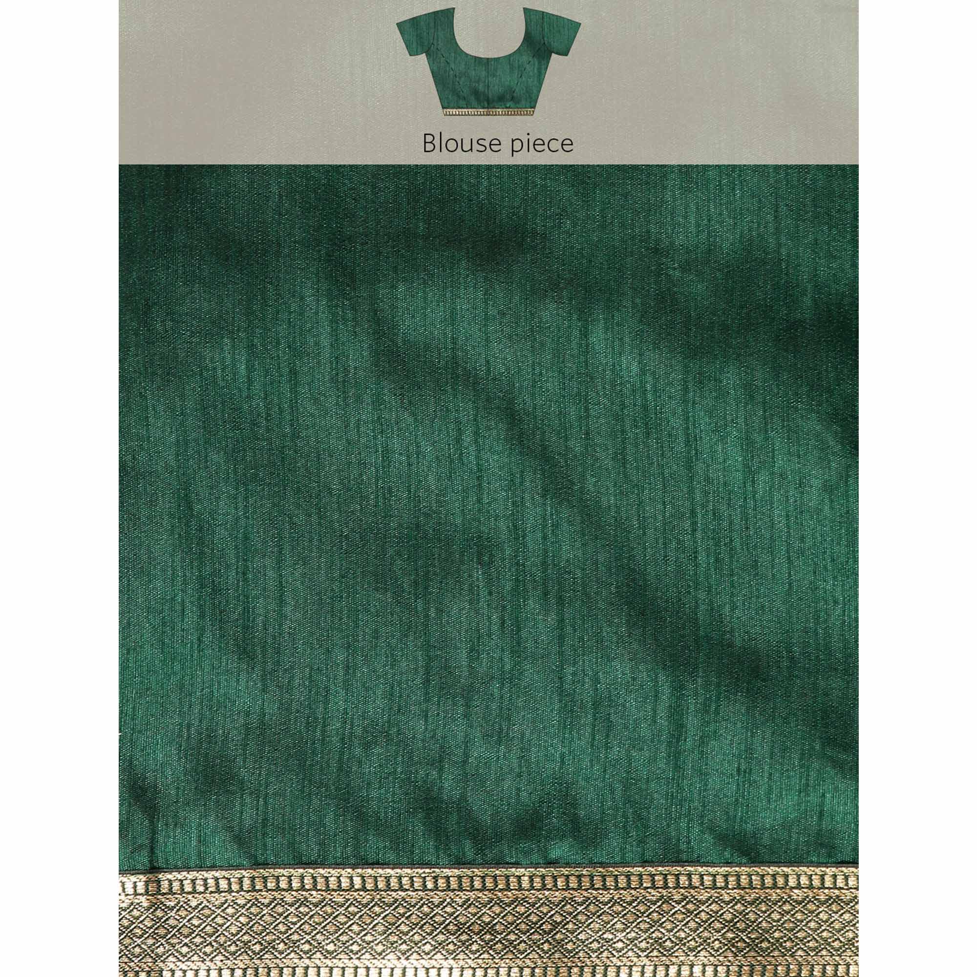 Green Solid Vichitra Silk Saree With Fancy Zari Border