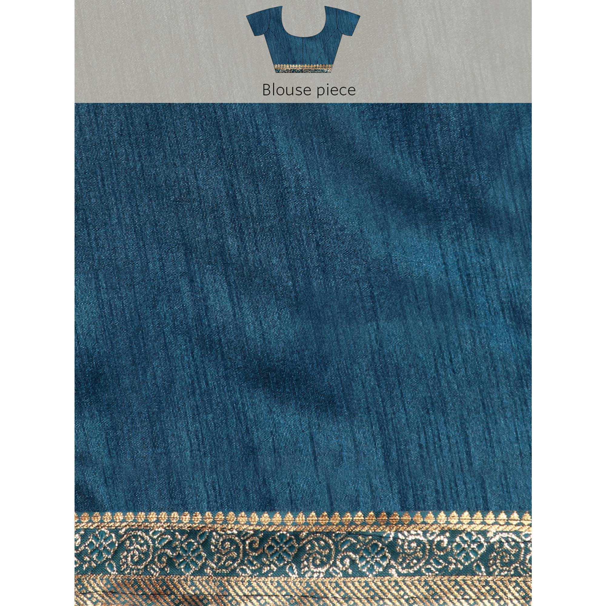 Blue Swarovski Work Vichitra Silk Saree With Fancy Border