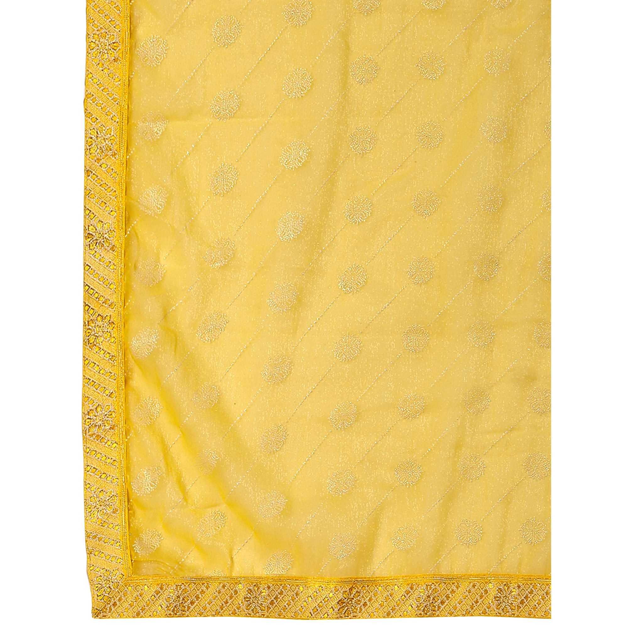 Yellow Printed Chiffon Saree With Lace Border